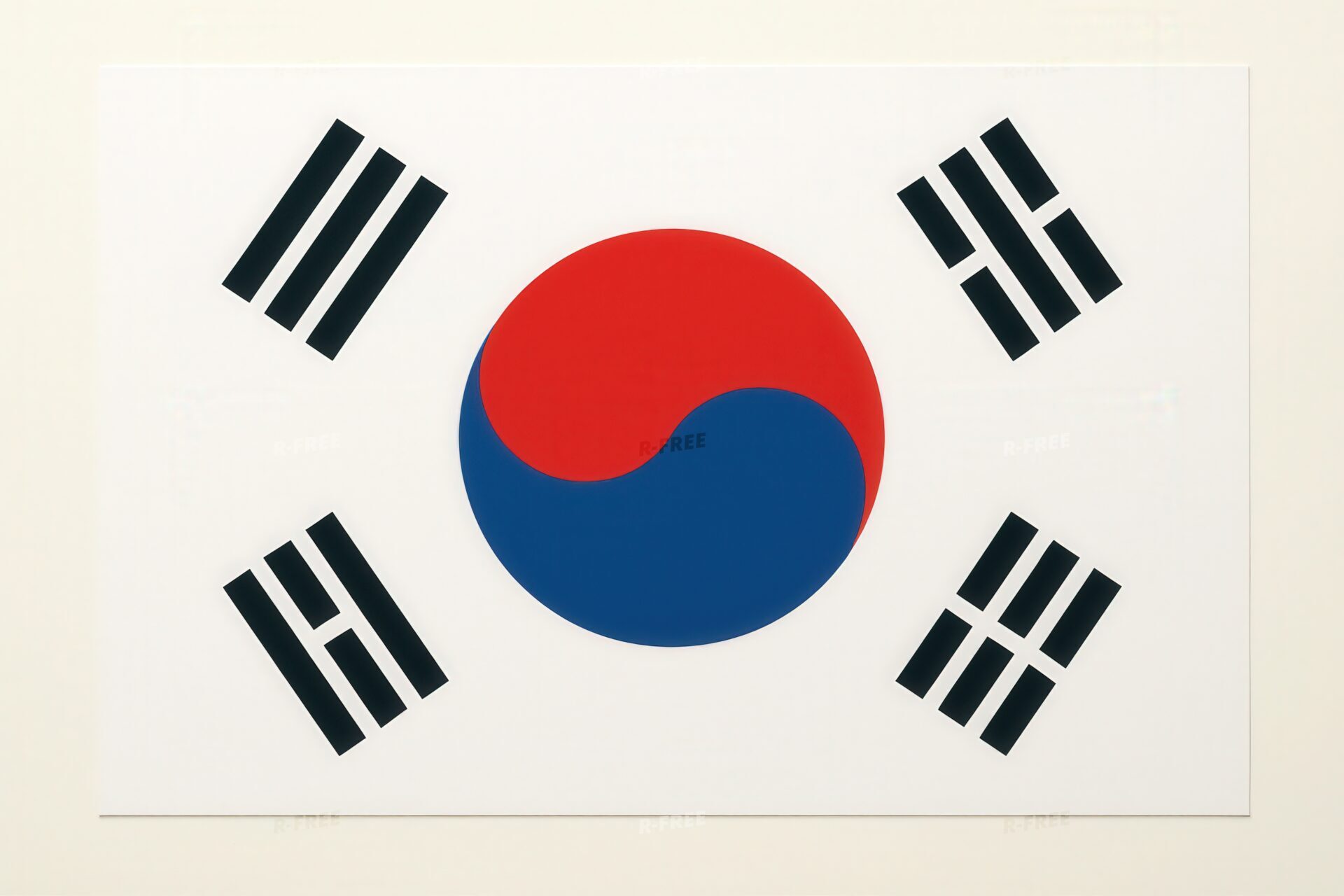 壁に掲げられた韓国国旗の正面構図