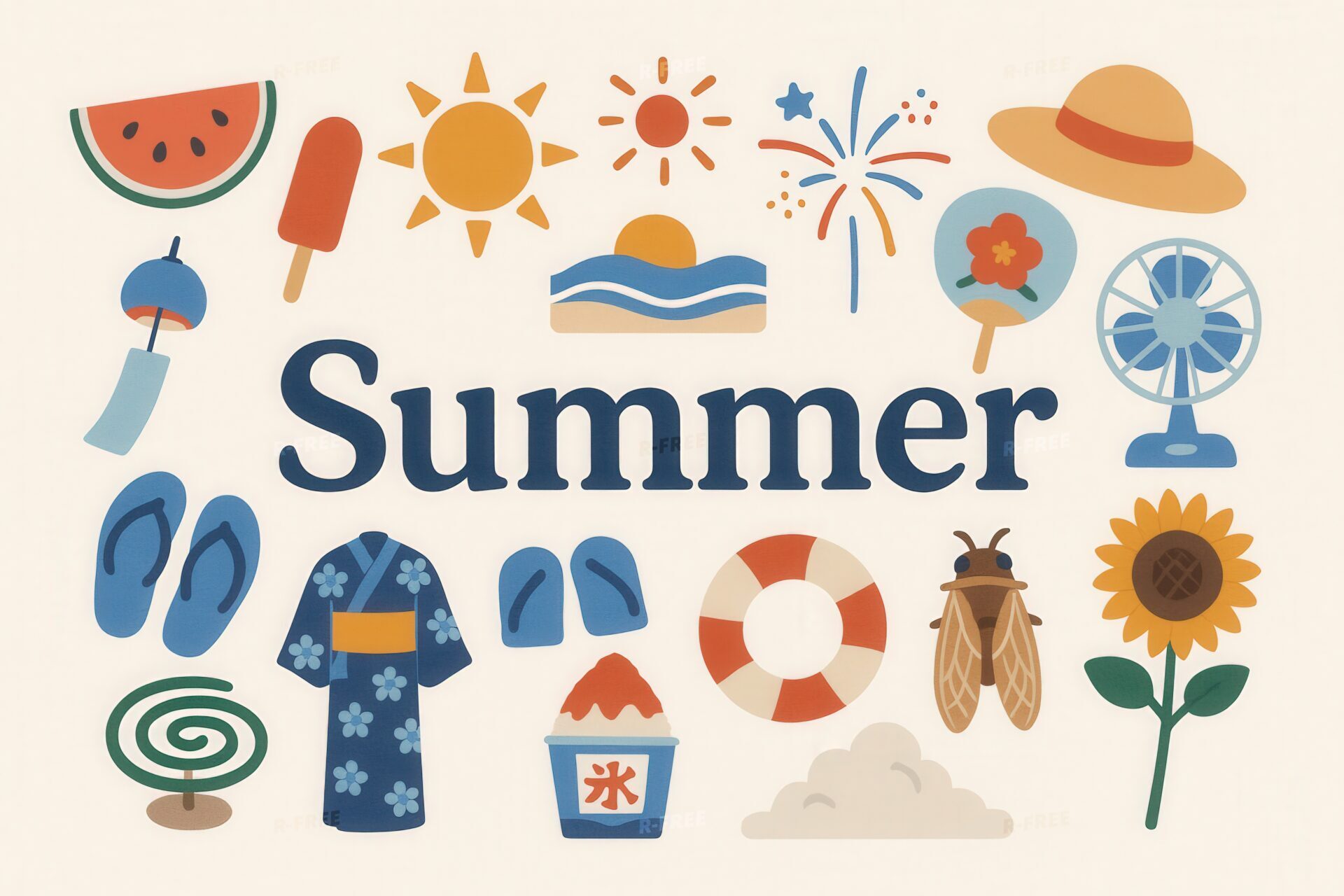 日本の夏をテーマにしたイラストセット