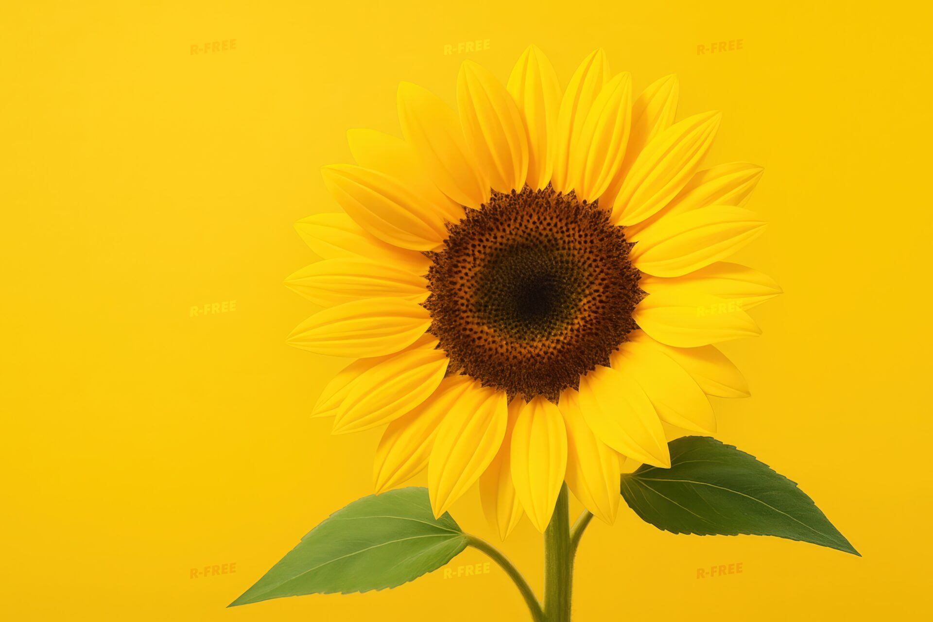 黄色背景に映えるひまわりの花