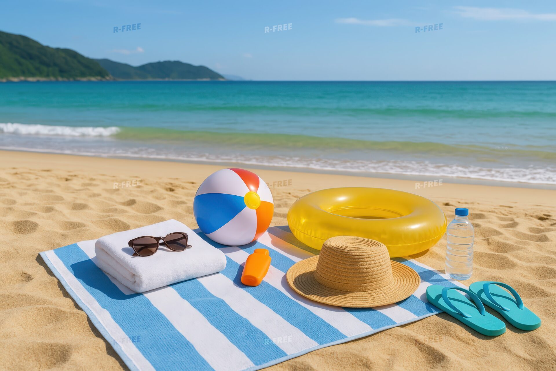 砂浜に置かれた夏の海グッズ
