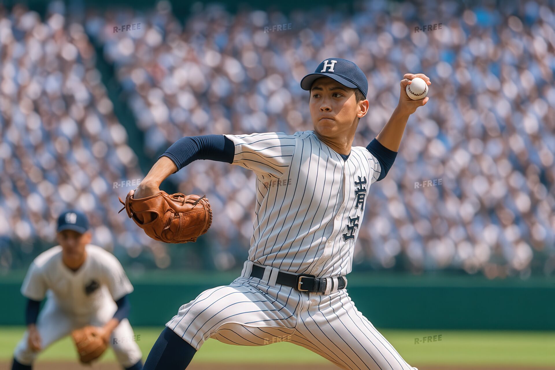 高校野球のマウンドで集中して投球する選手