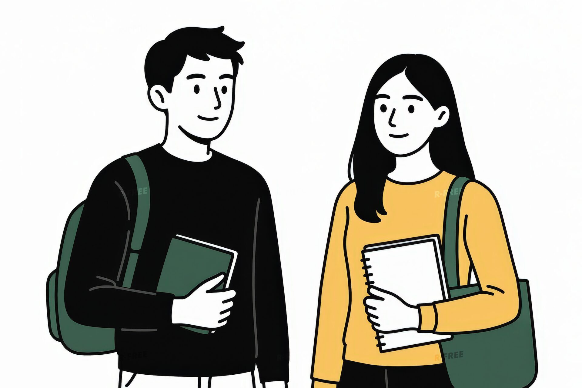 教科書を持って向かい合う男女学生のイラスト