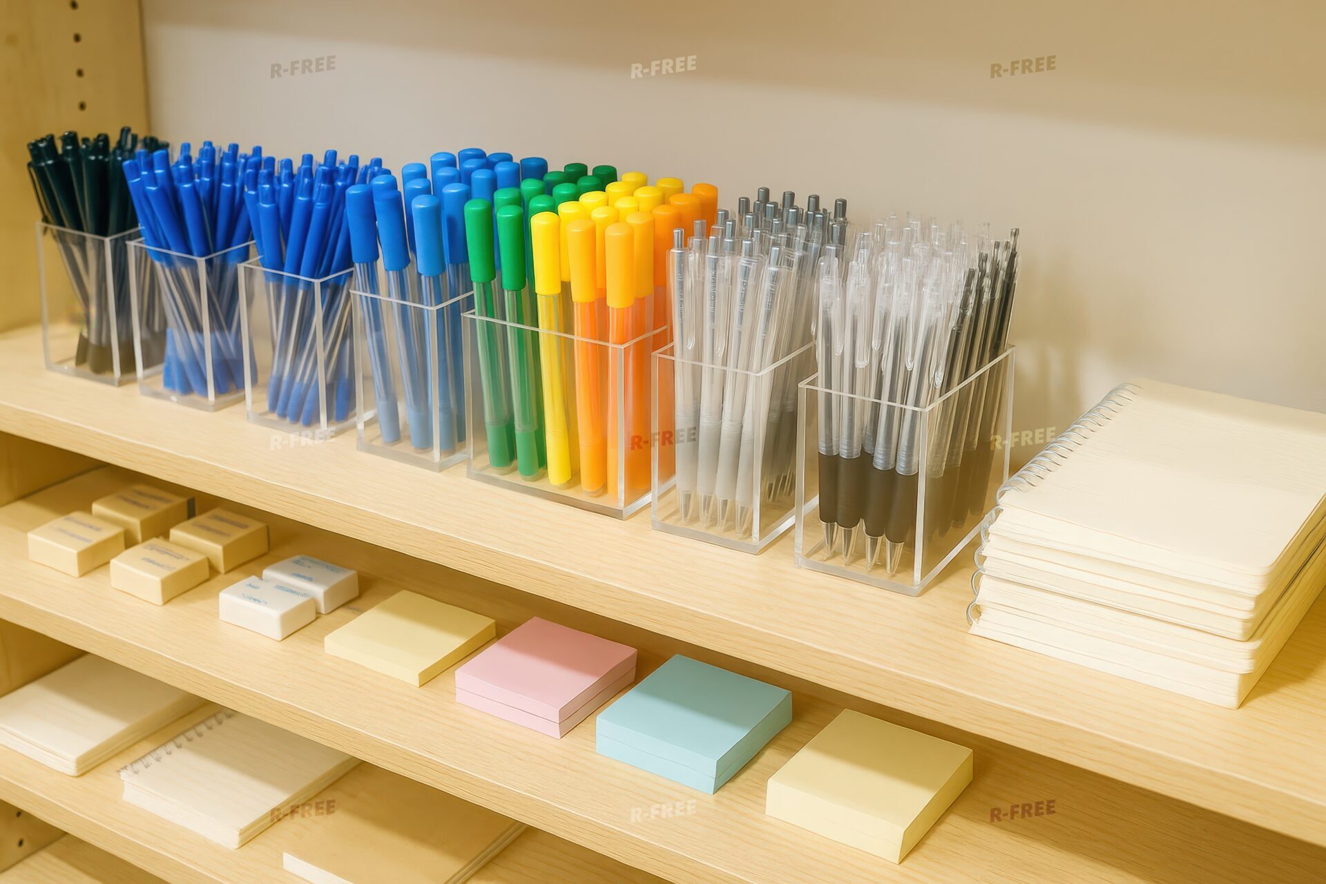 ペンやノートが並ぶ文房具売り場の一角