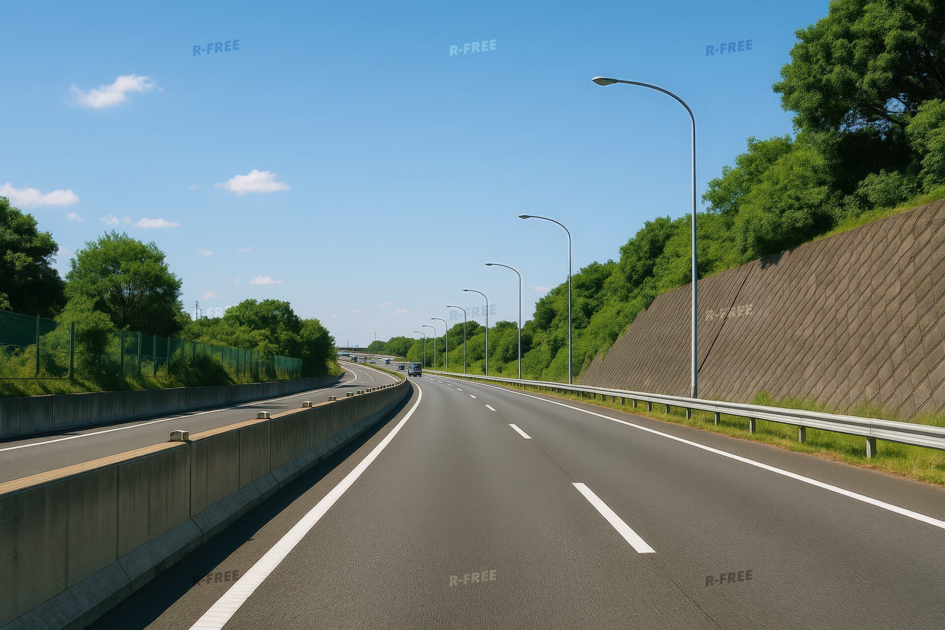 緑に囲まれた日本の高速道路とカーブ