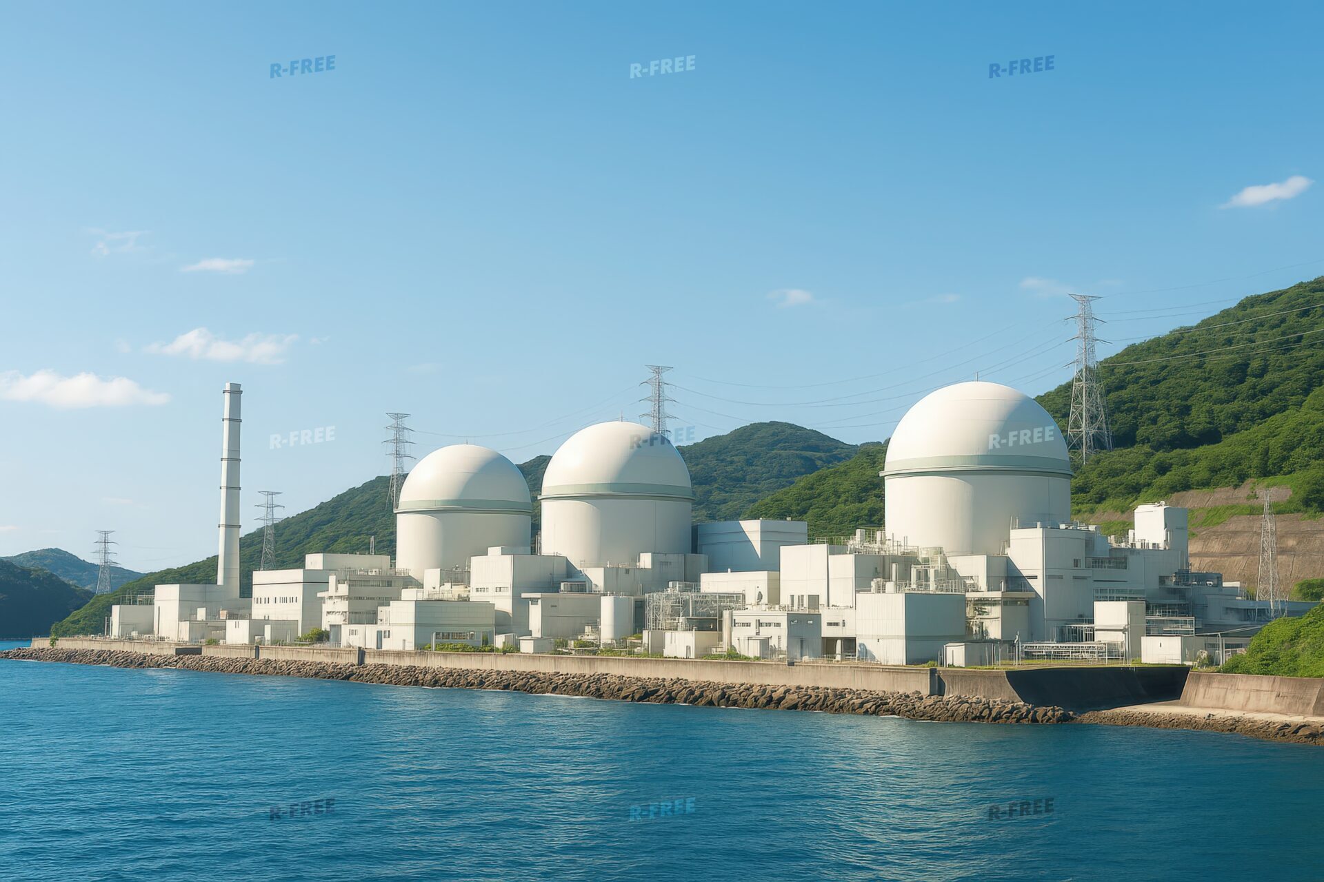 海沿いに立つドーム型の原子力発電所