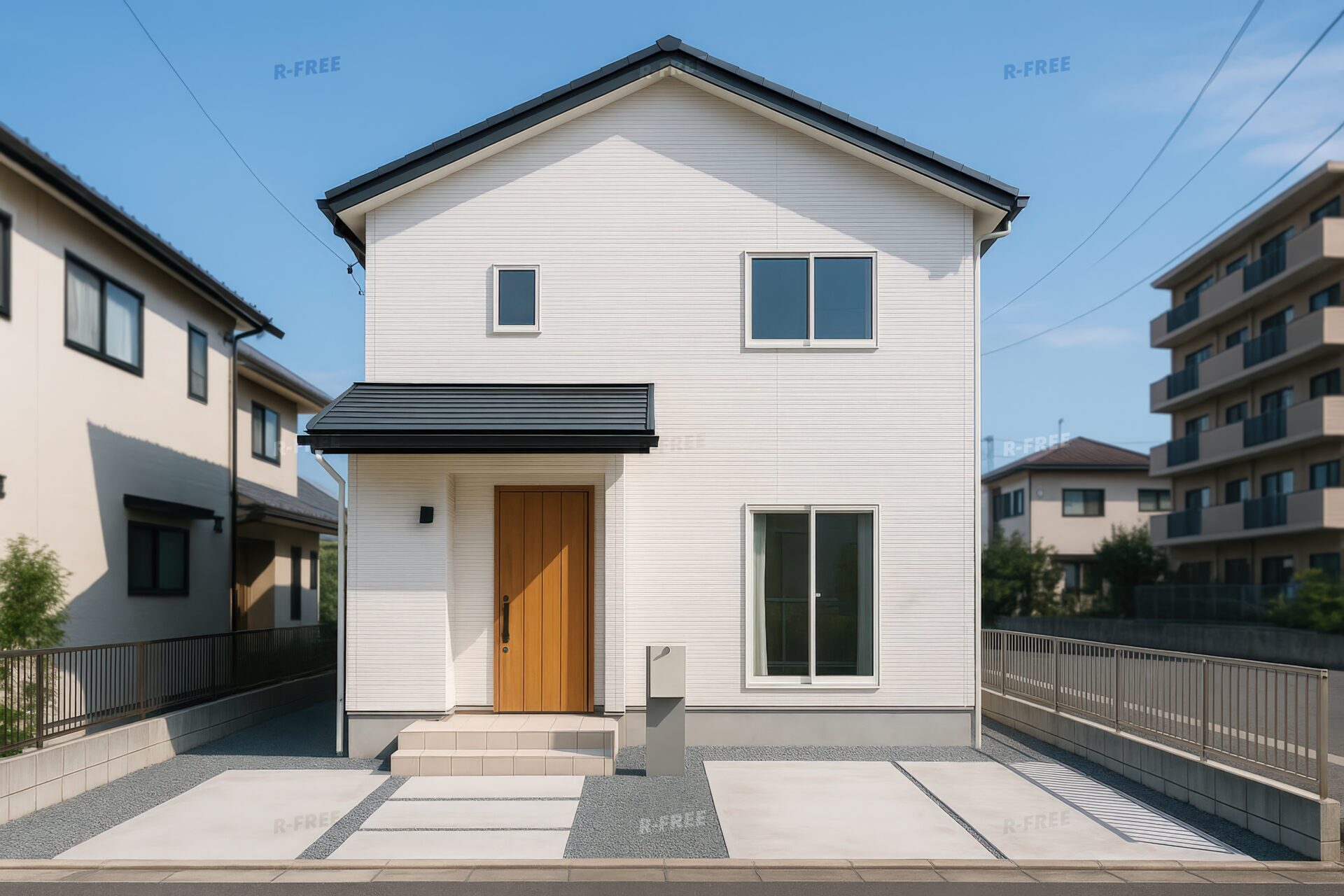 青空の下に建つシンプルなデザインの戸建住宅