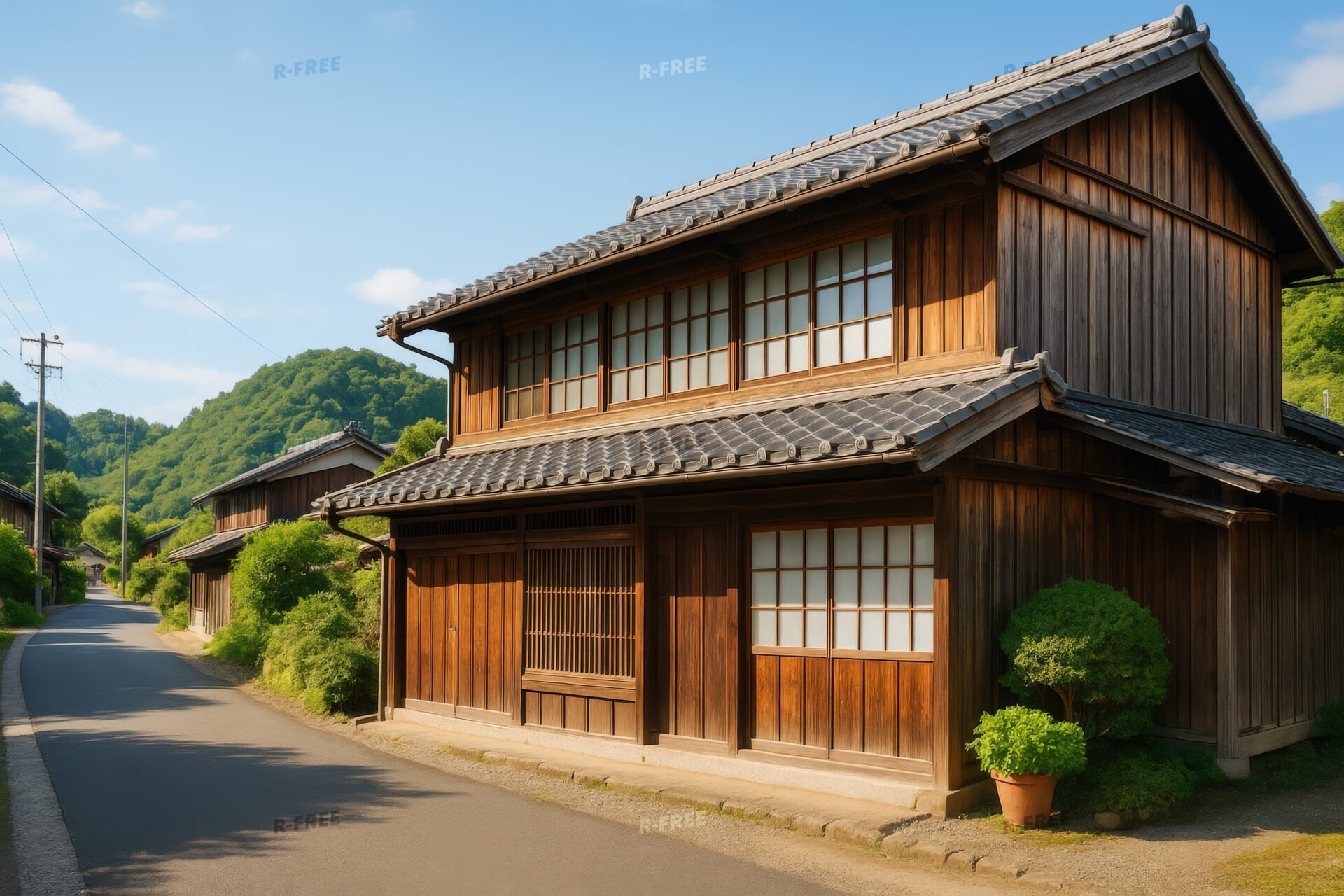 山あいの集落に建つ昔ながらの日本家屋