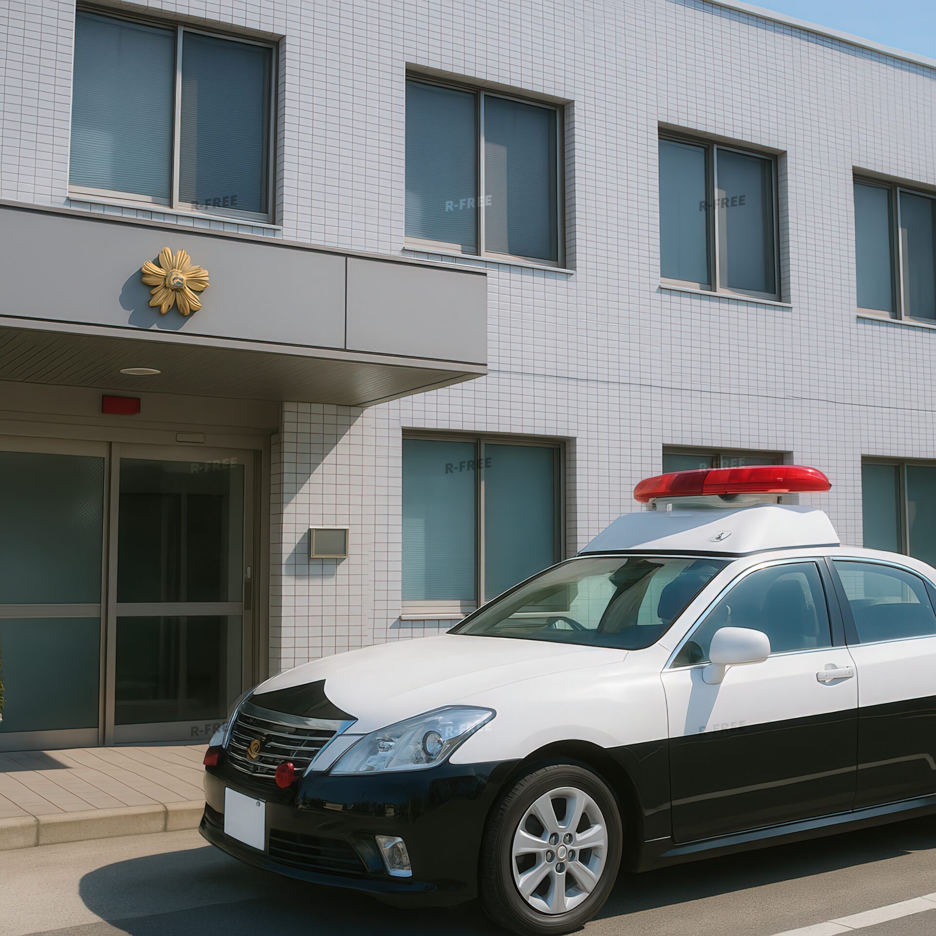 パトカーが停車する警察署の入口付近