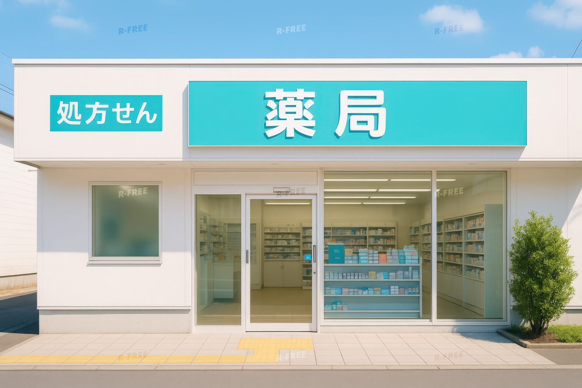 白を基調とした清潔感ある薬局の外観