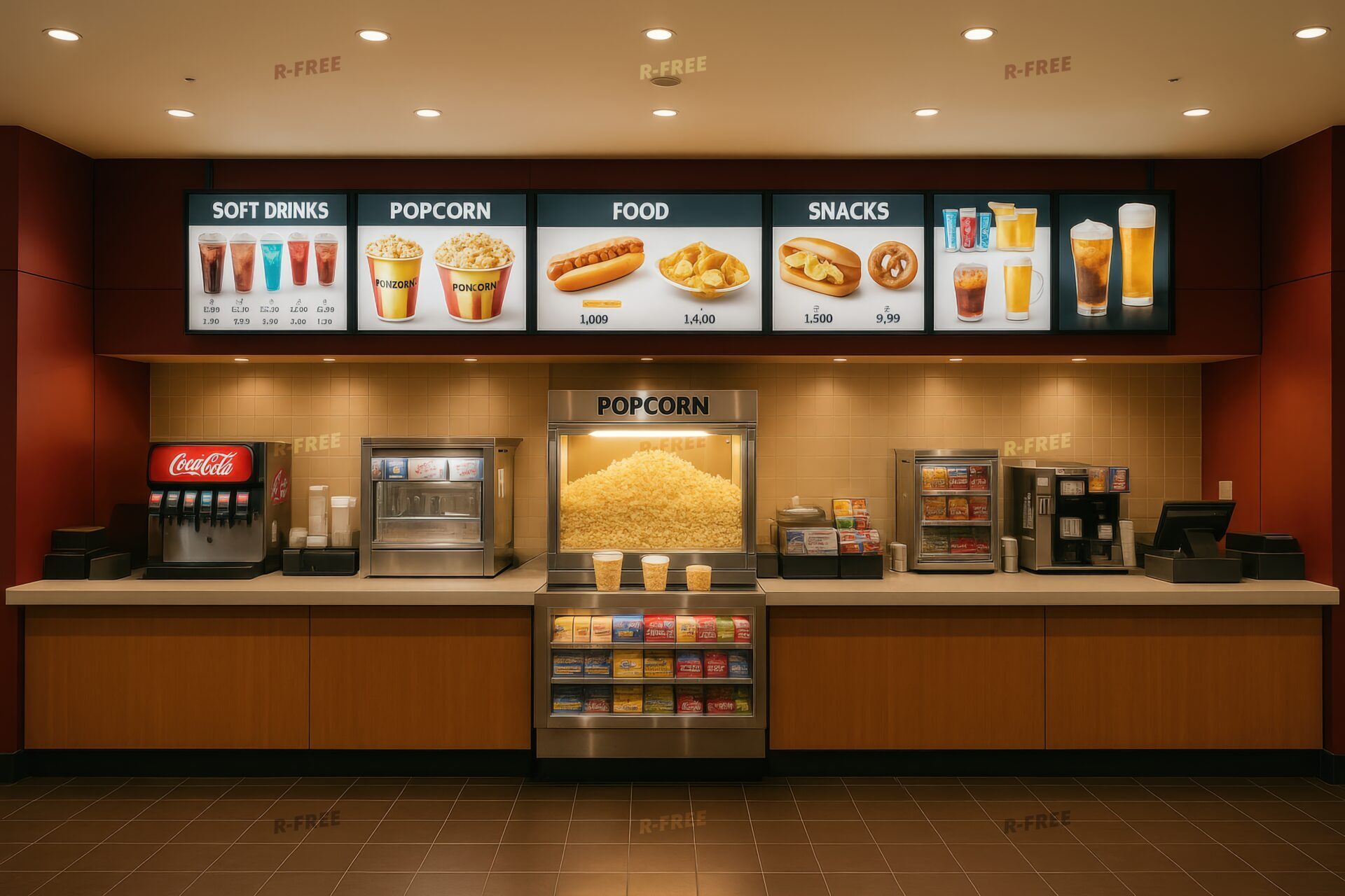 ポップコーン販売機が並ぶ映画館の売店