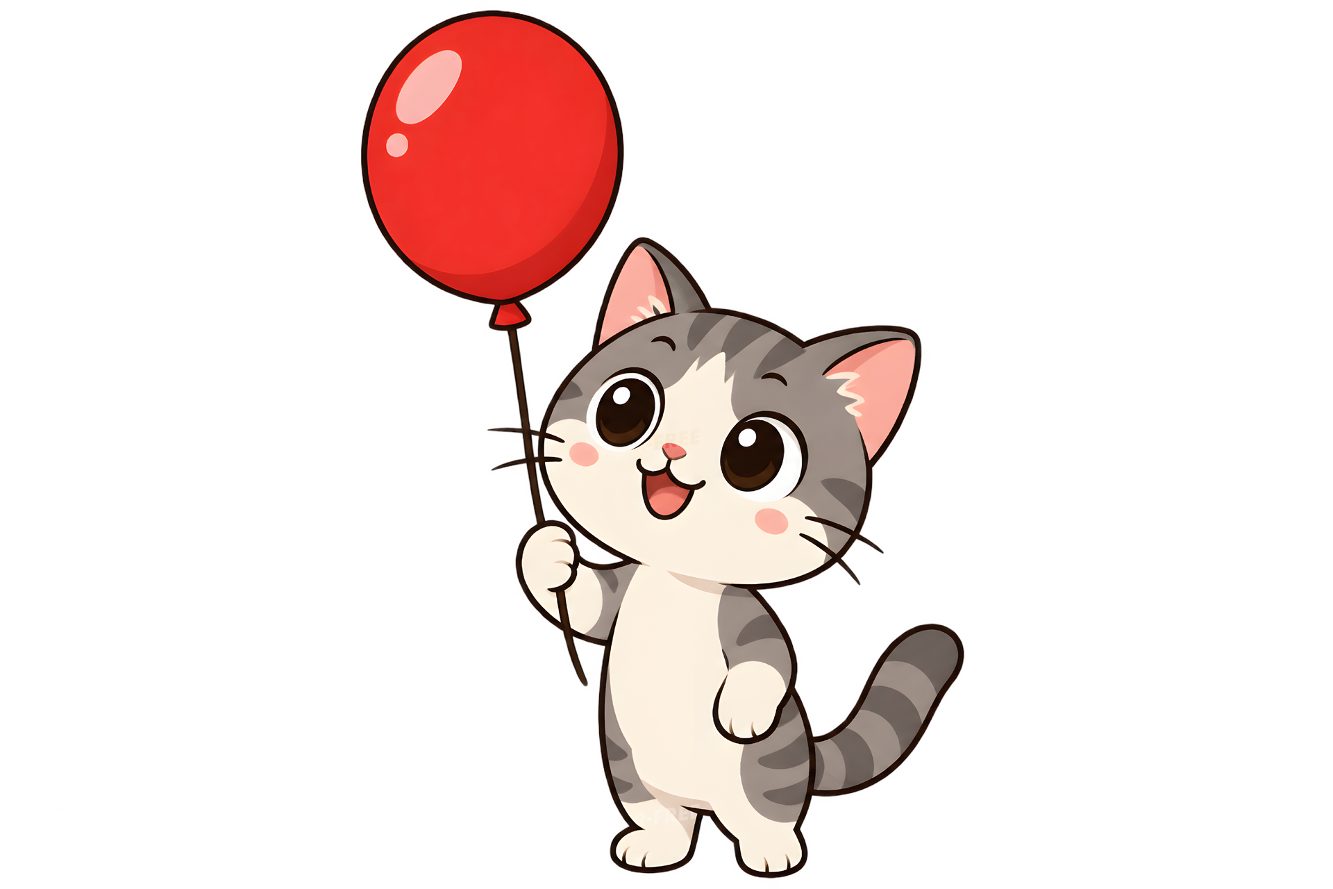 赤い風船を持つかわいい猫のイラスト（背景透過）