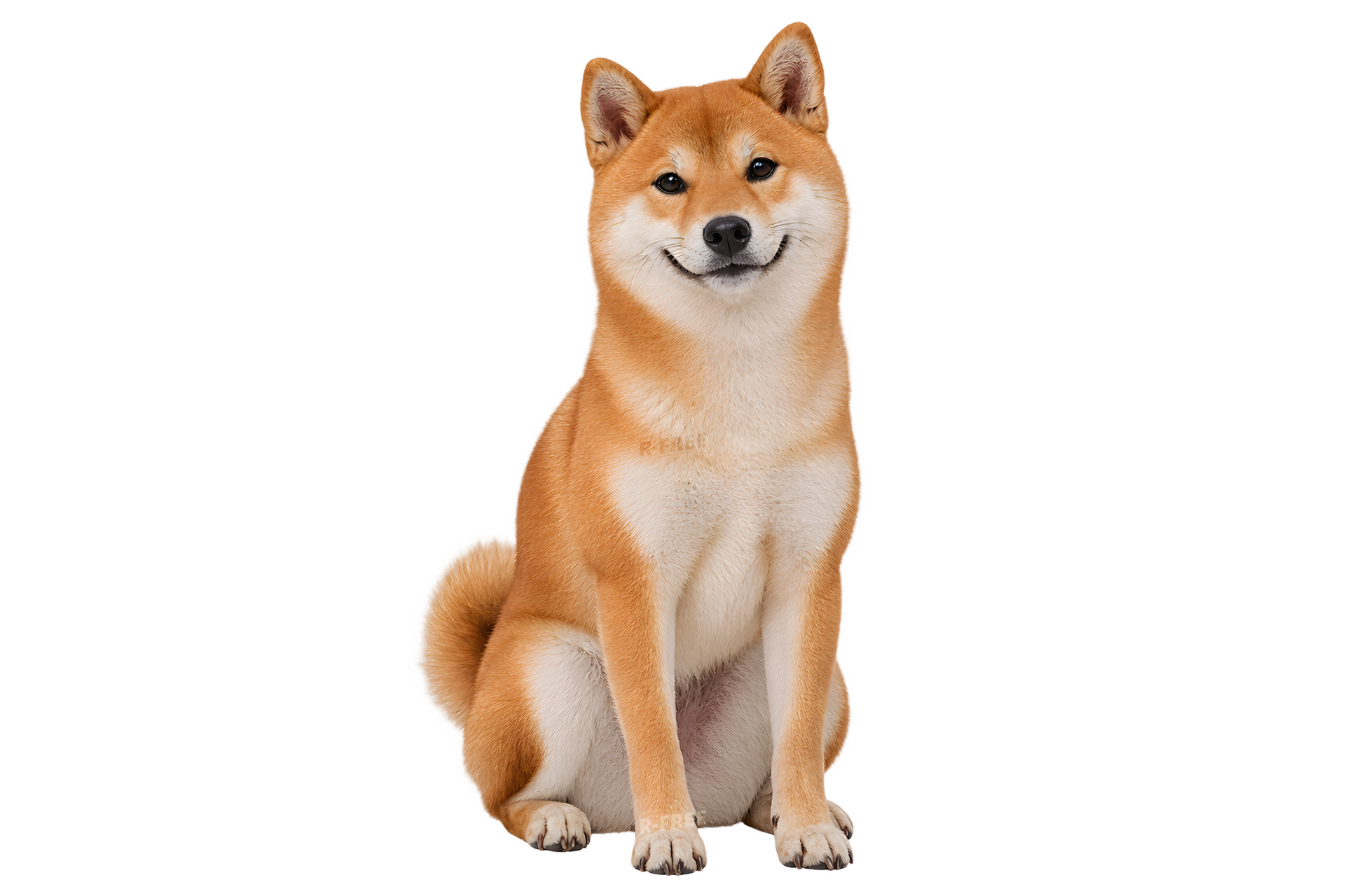おすわりして正面を向く柴犬（背景透過）