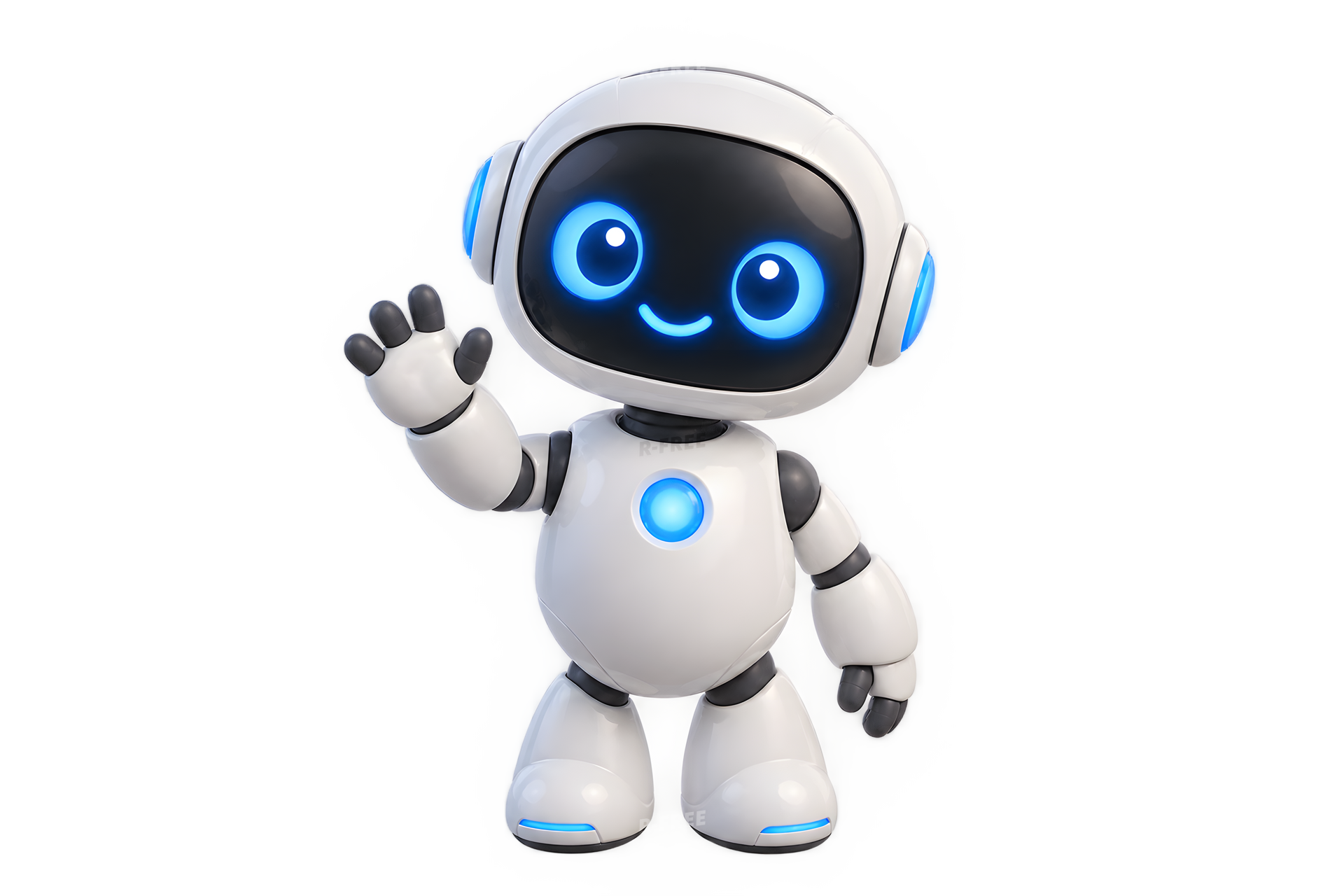 手を振る白い案内ロボット（背景透過）