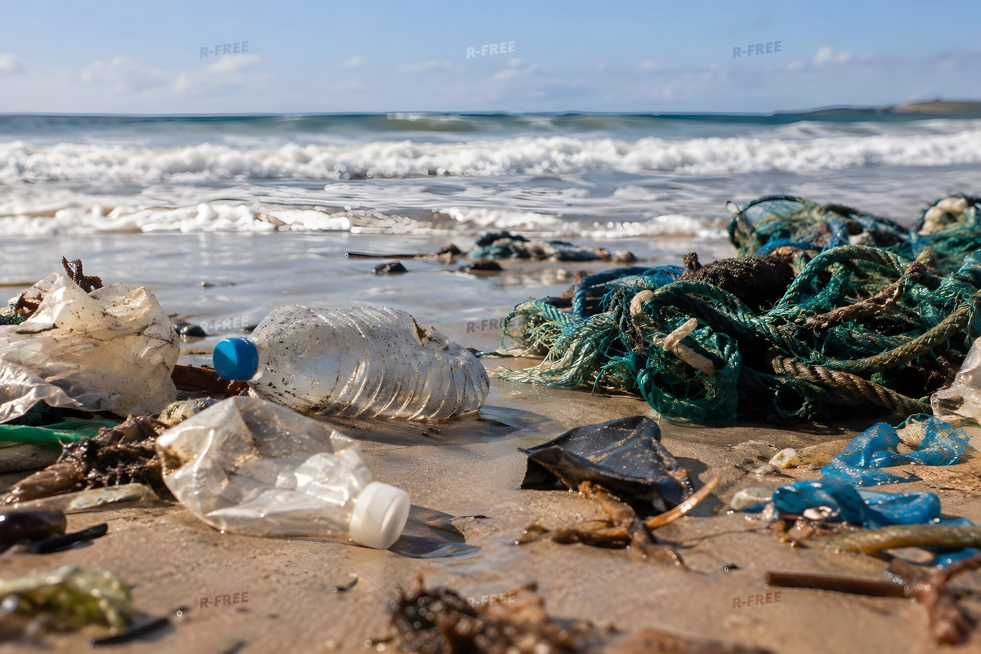 砂浜に打ち上げられたプラスチックごみ