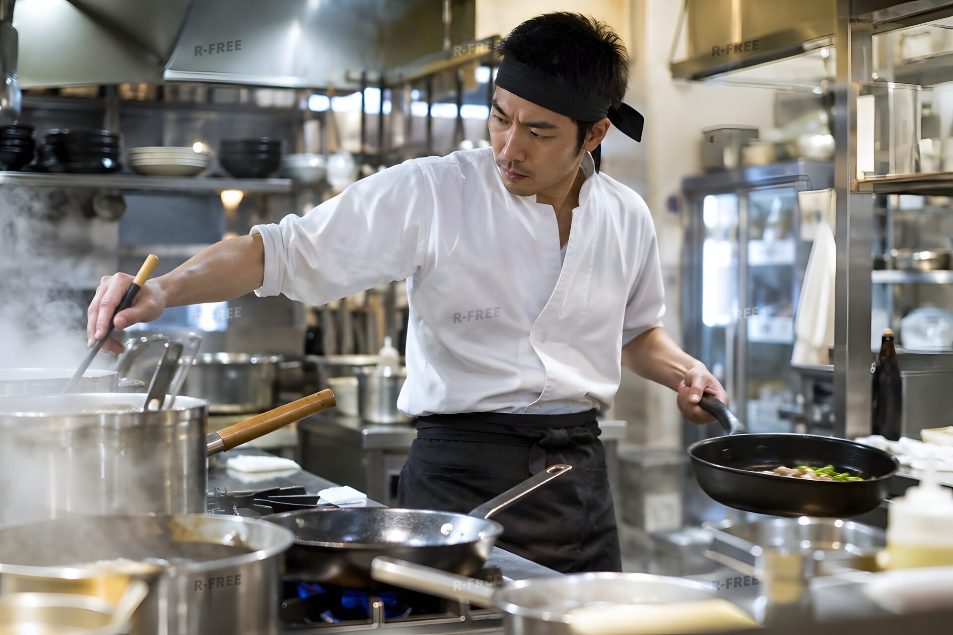 一人で厨房を回す30代の料理人