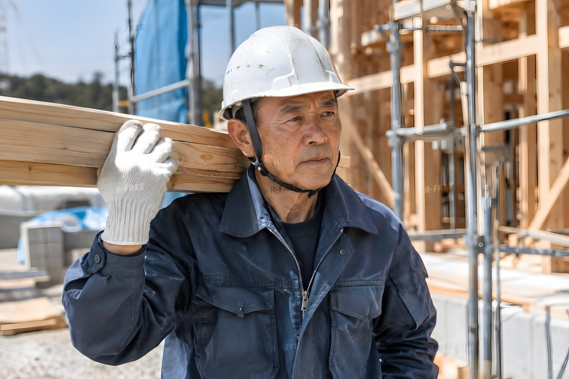 建設現場で働く60代の作業員