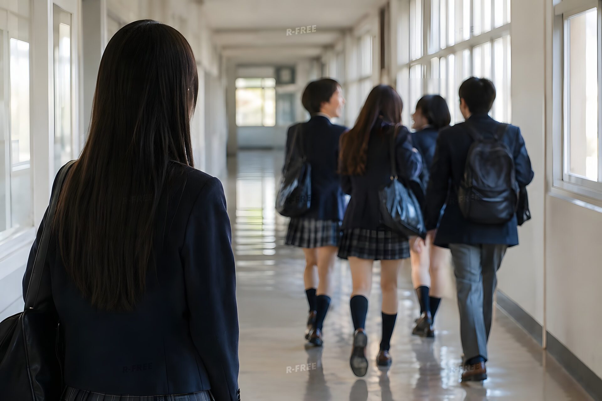 廊下で一人取り残される生徒