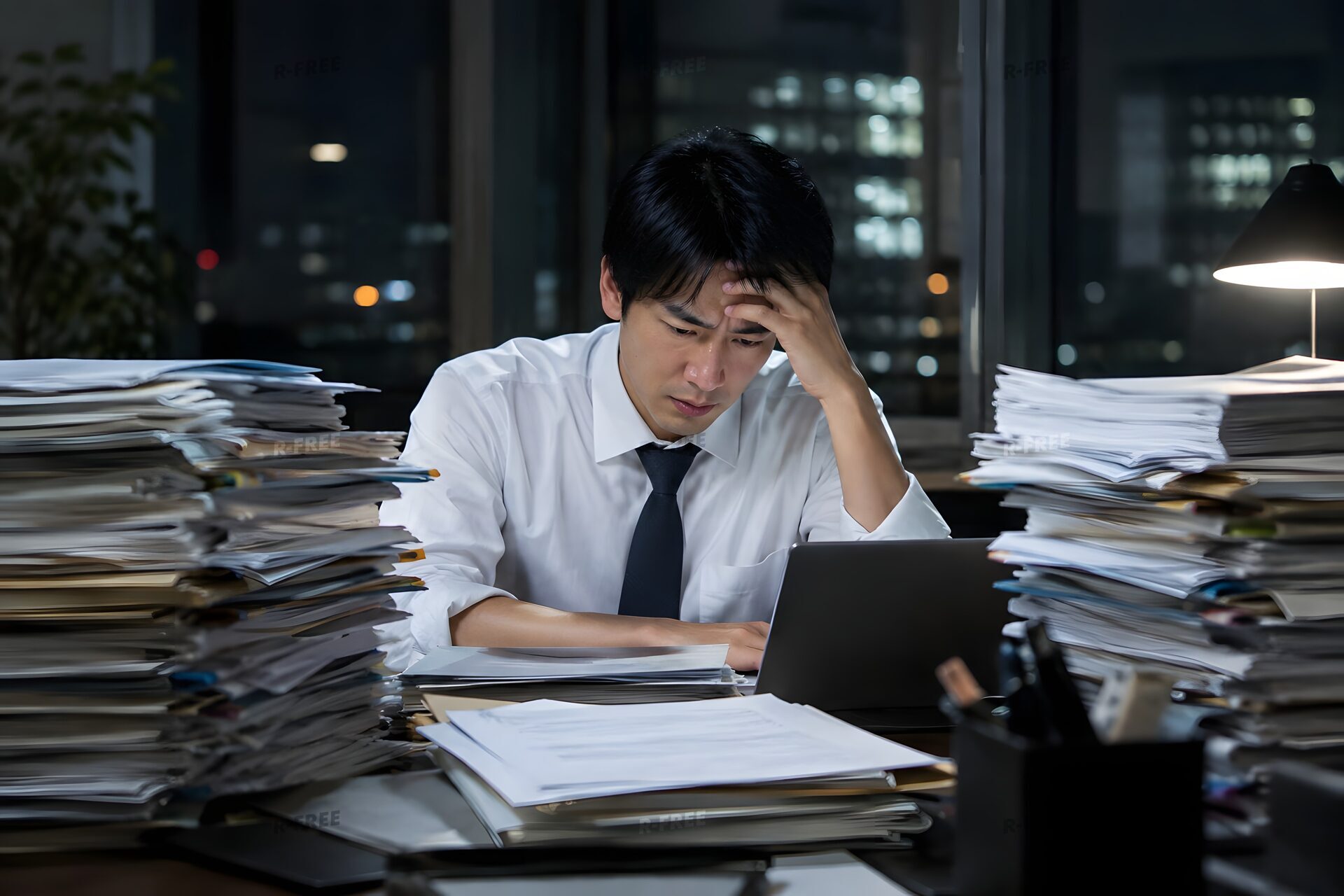 大量の書類を押し付けられた社員