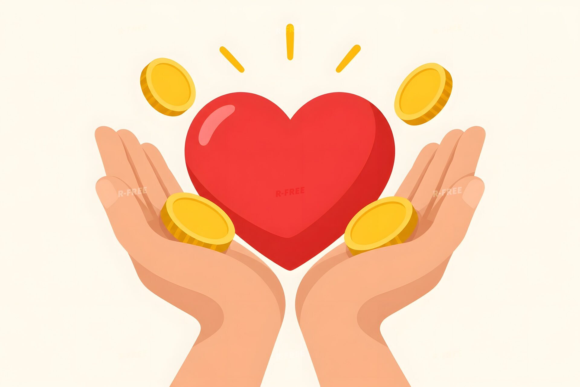 ハートと硬貨を包む手のイラスト