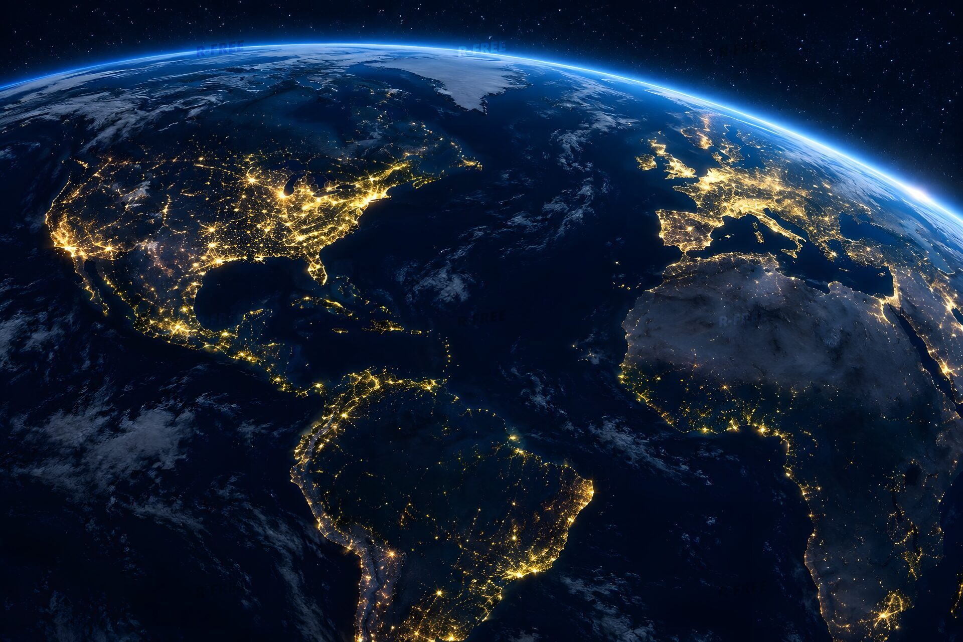 宇宙から見た夜の地球の灯り