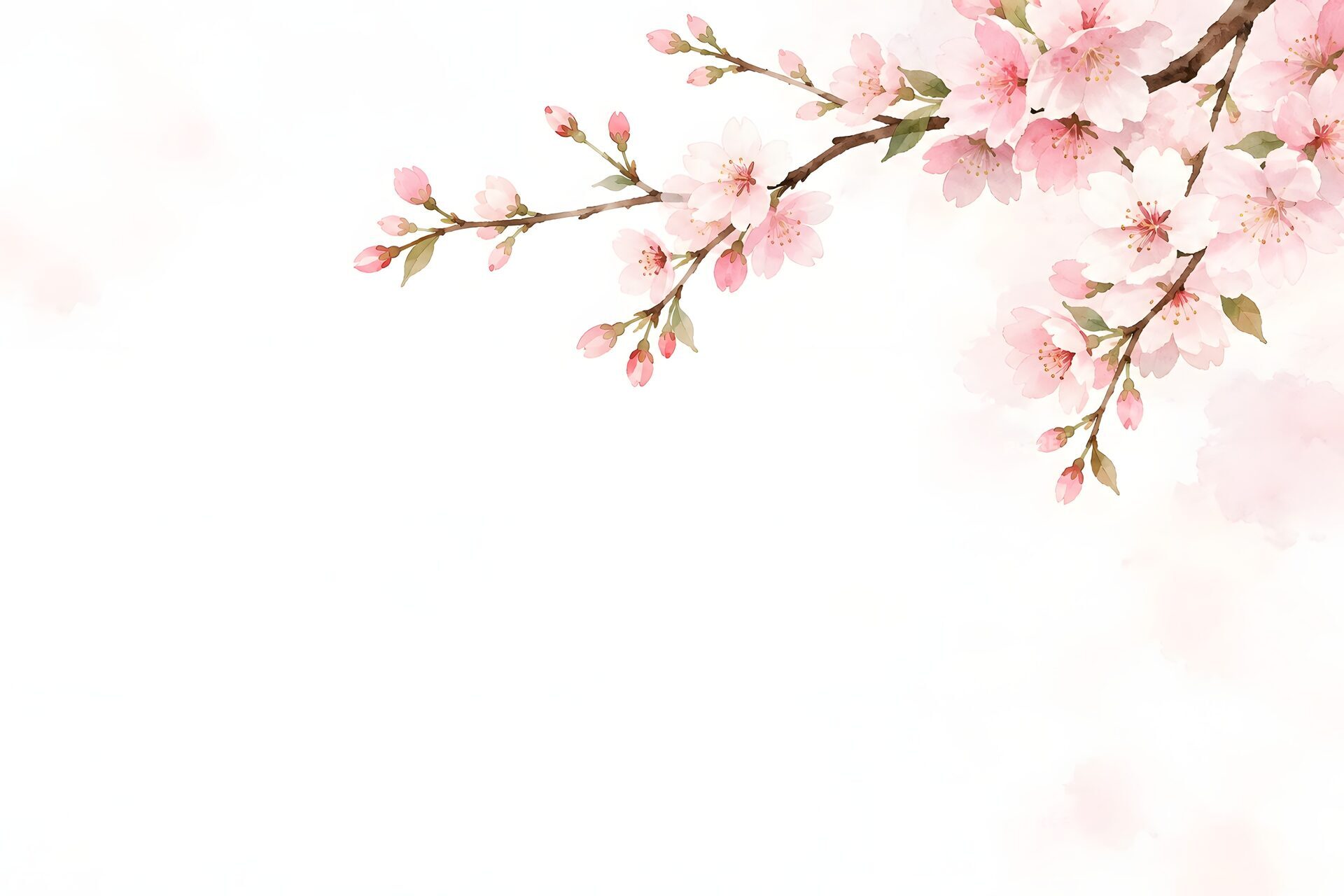 水彩の桜の枝と余白