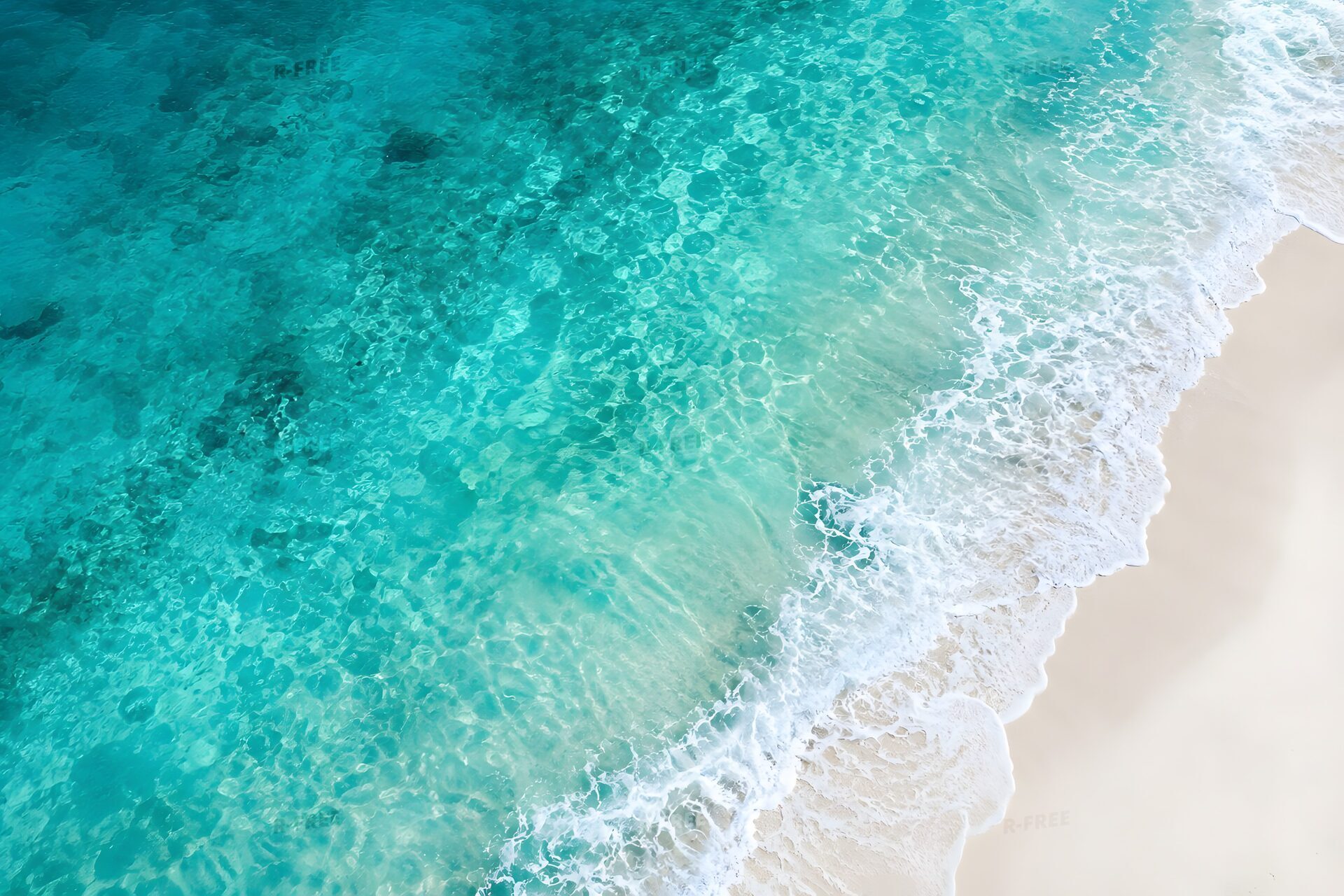 真上から見た青い海と白い砂浜