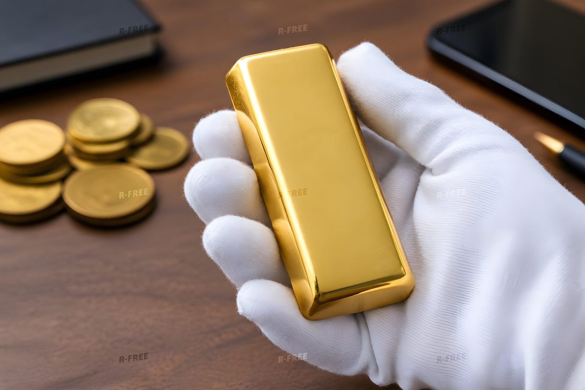 白手袋で持つ金の延べ棒