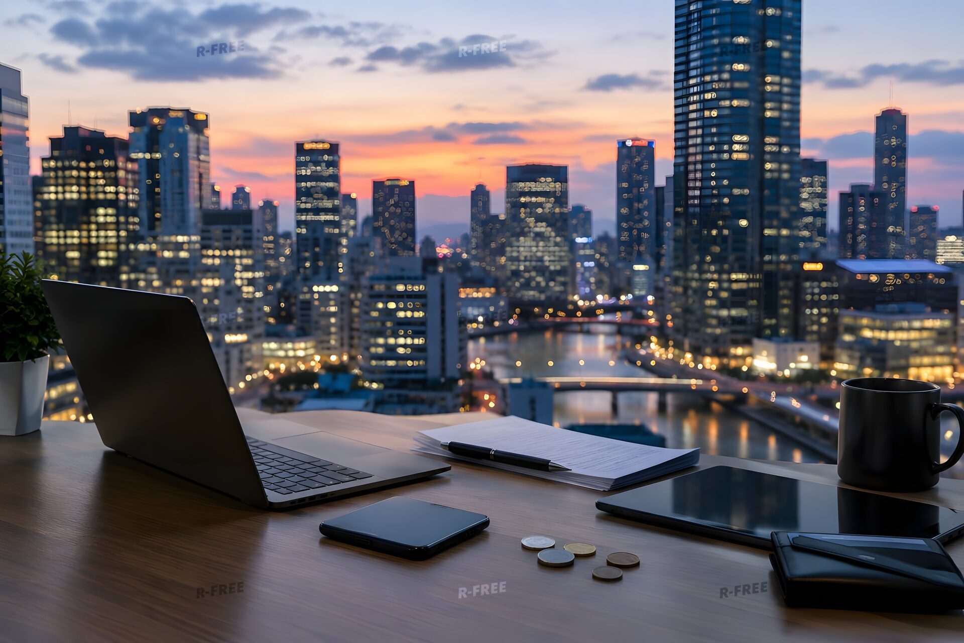 夕暮れのオフィス街