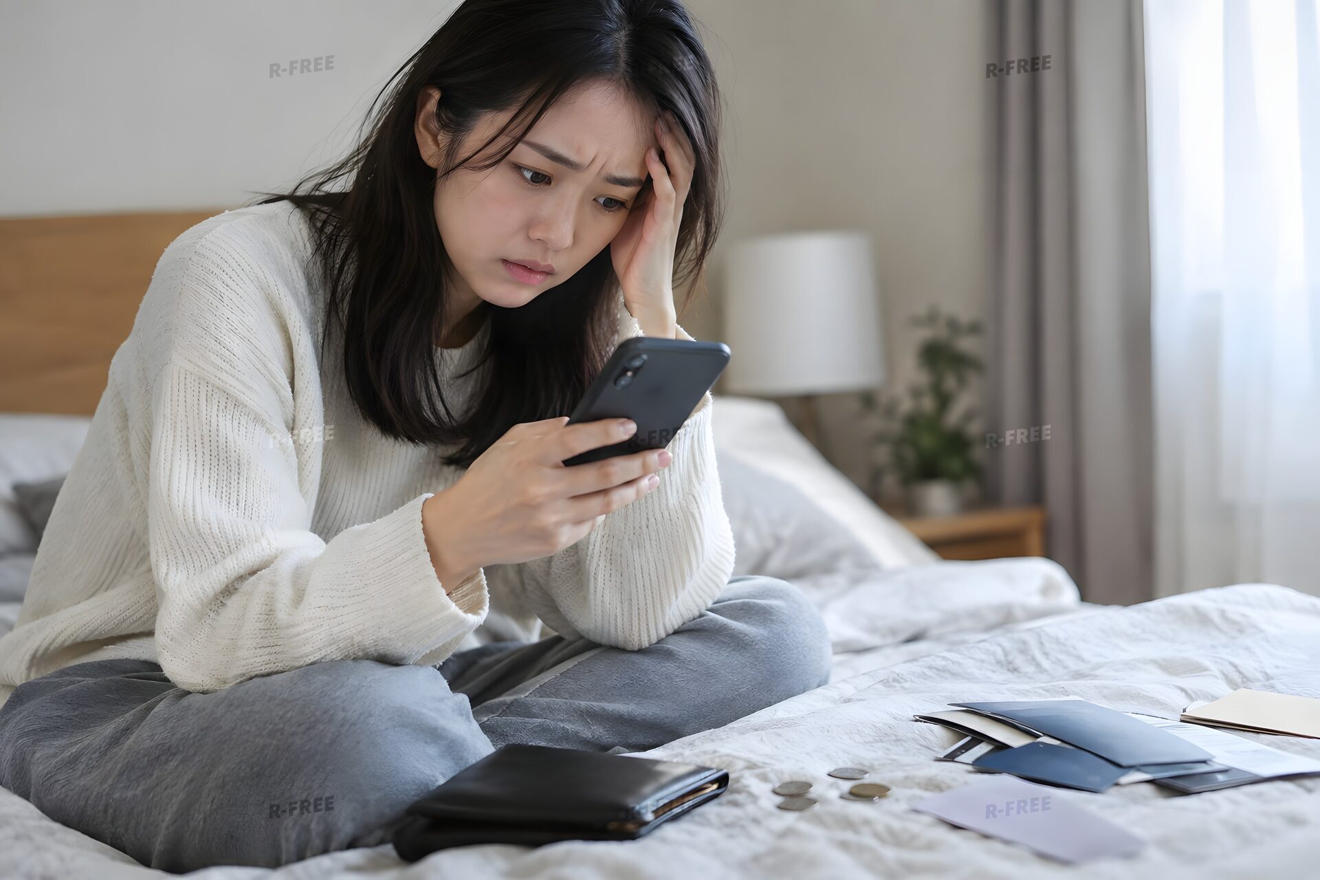 督促の通知を見て不安になる20代女性