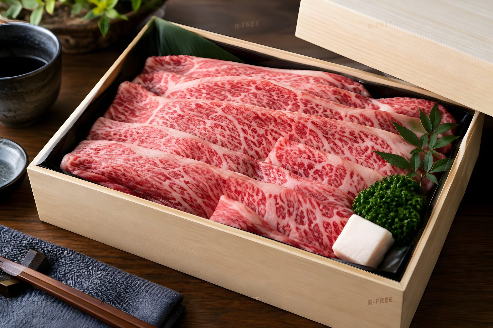 箱に並べた霜降りの和牛