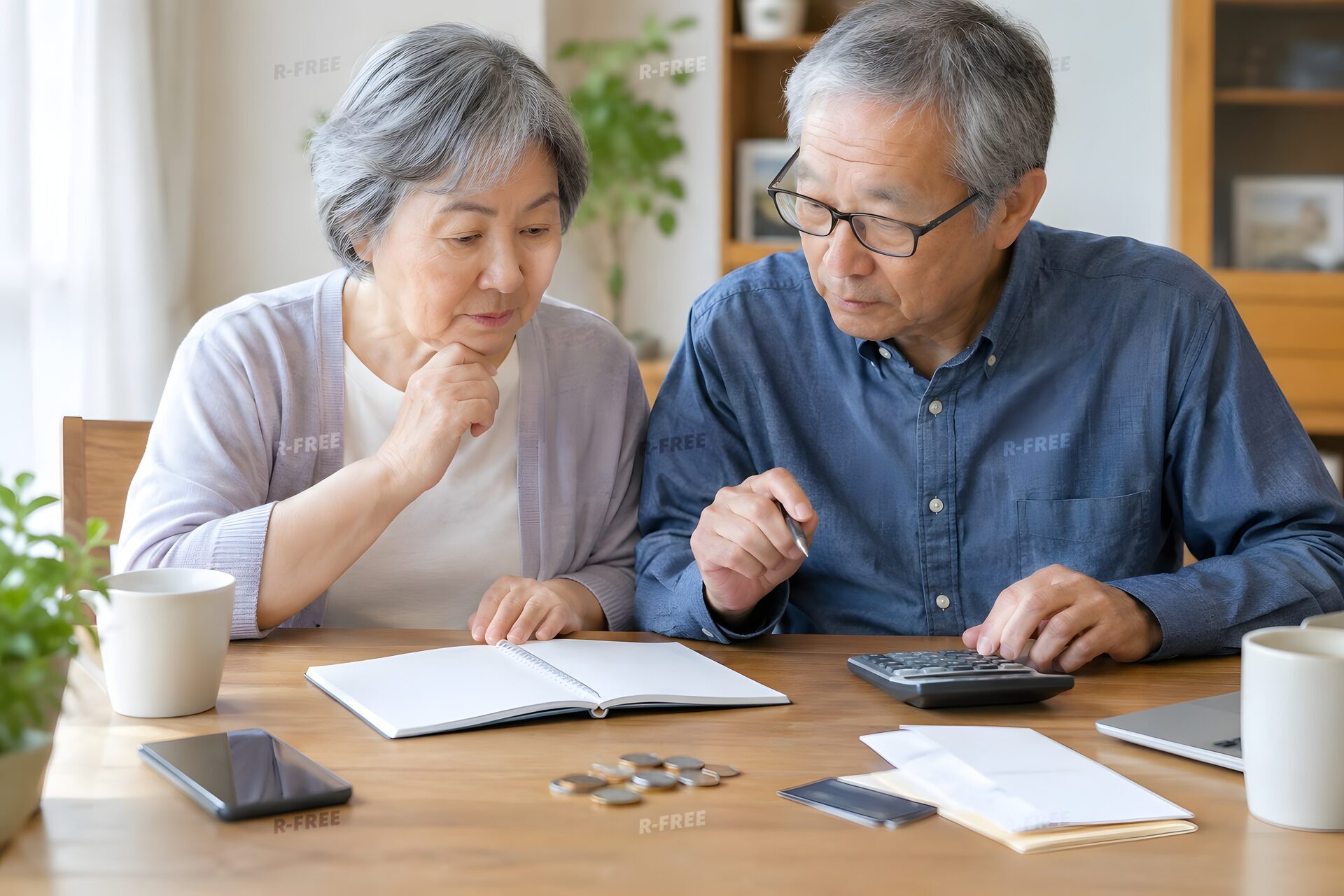 老後のお金を話し合う高齢の夫婦