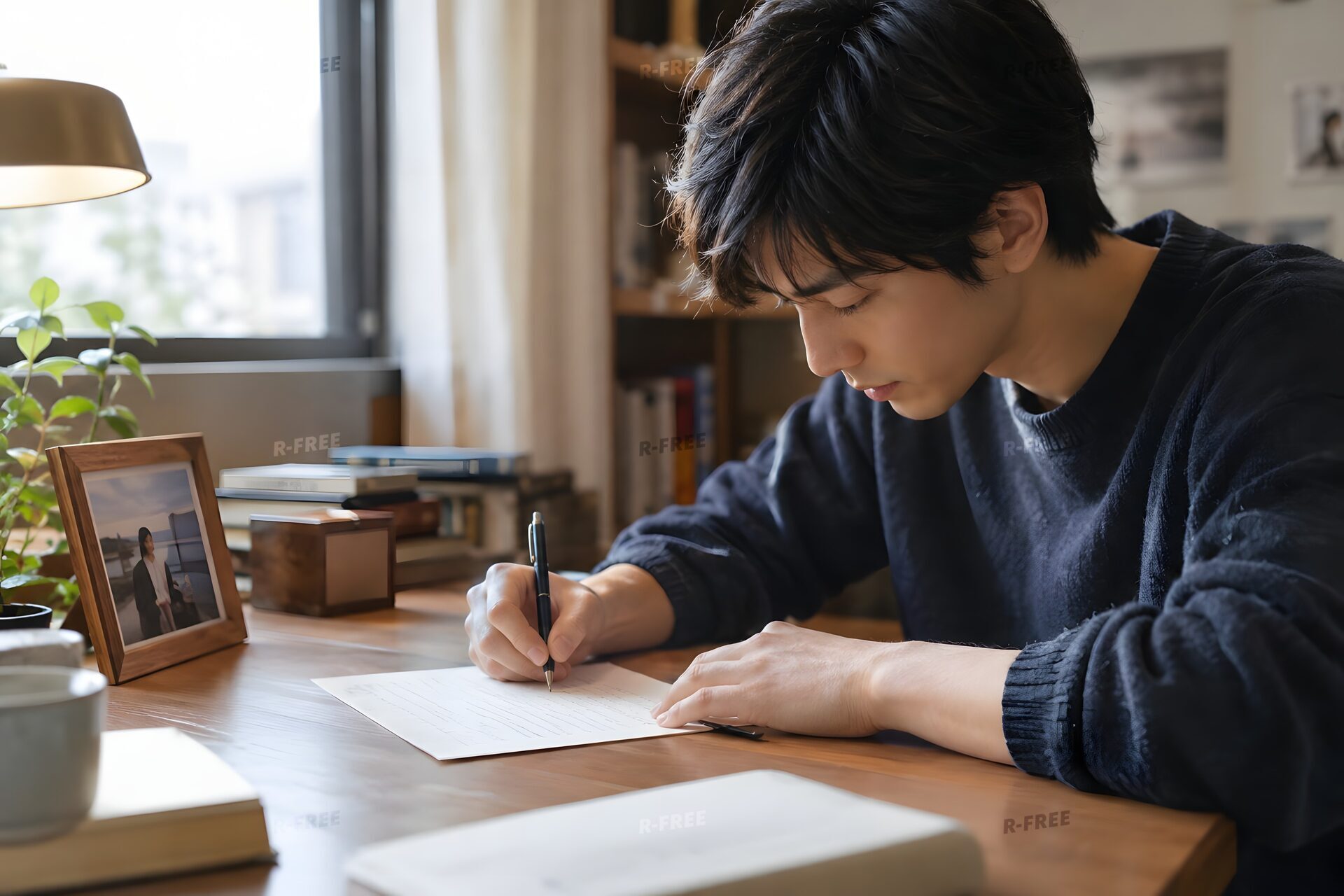 恋人に手紙を書く20代男性