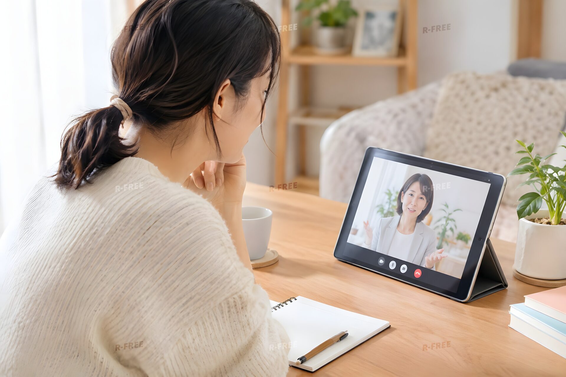 オンラインで恋愛相談を受ける30代女性