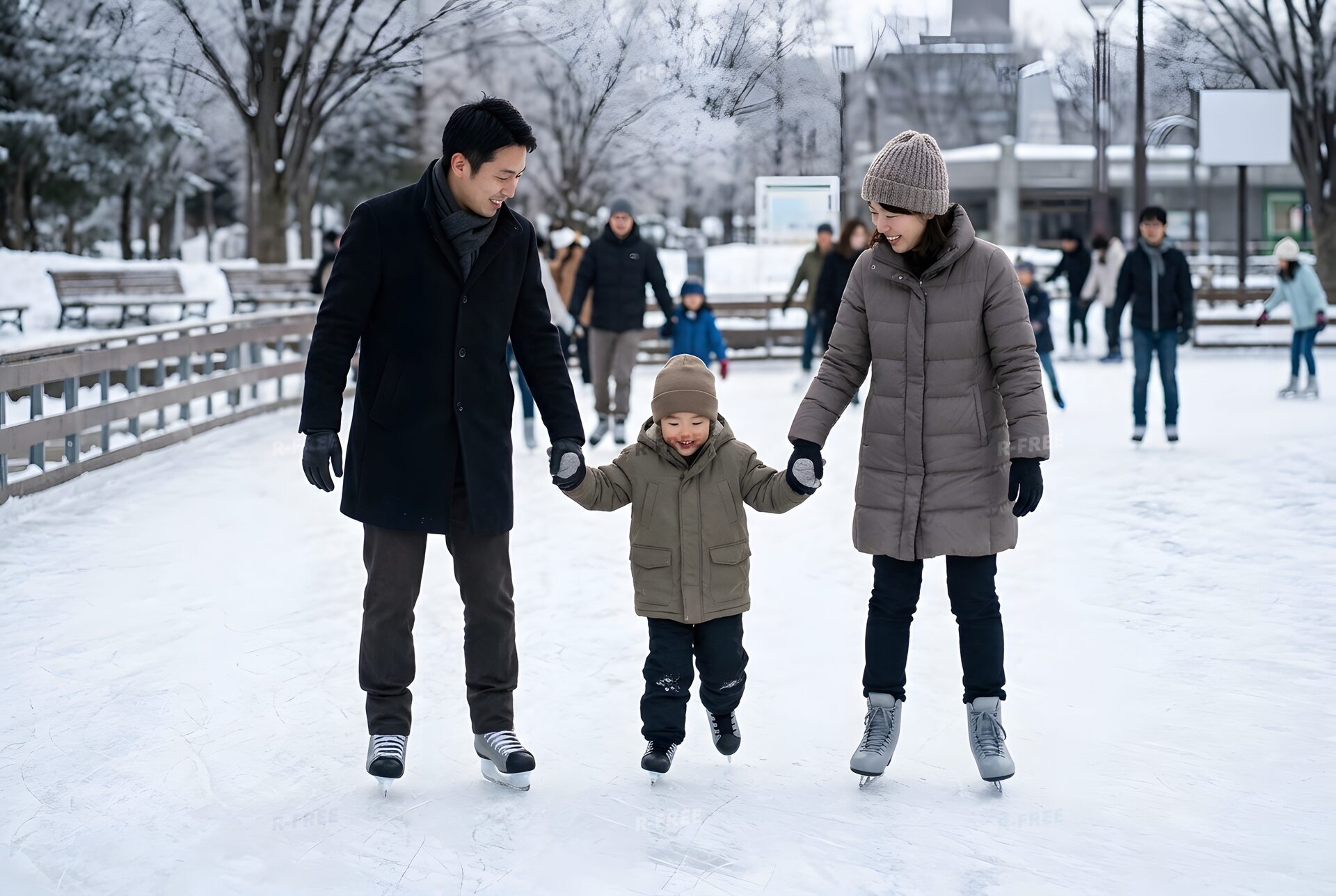 親子でスケートを楽しむ家族