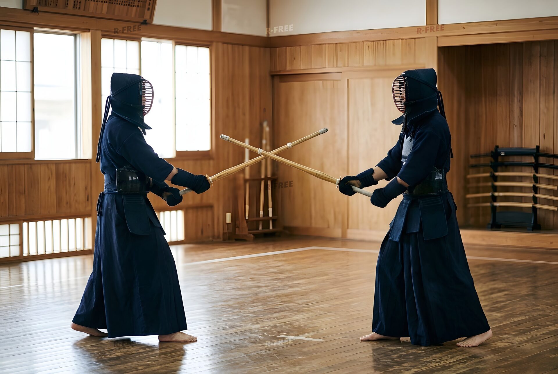 向かい合う剣道の二人