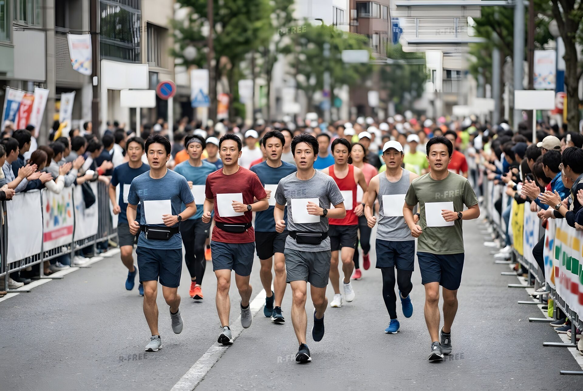 市街地を走る市民マラソンの参加者たち