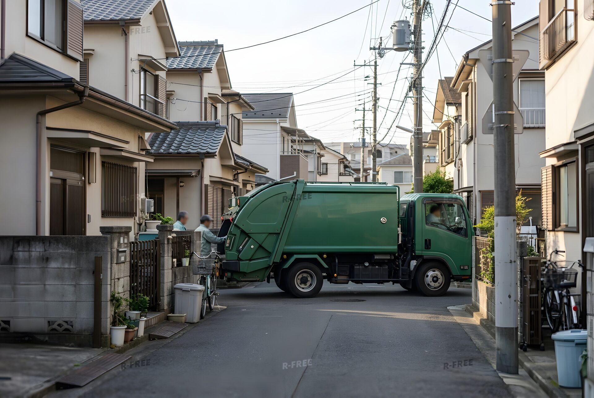 住宅街を走るゴミ収集車