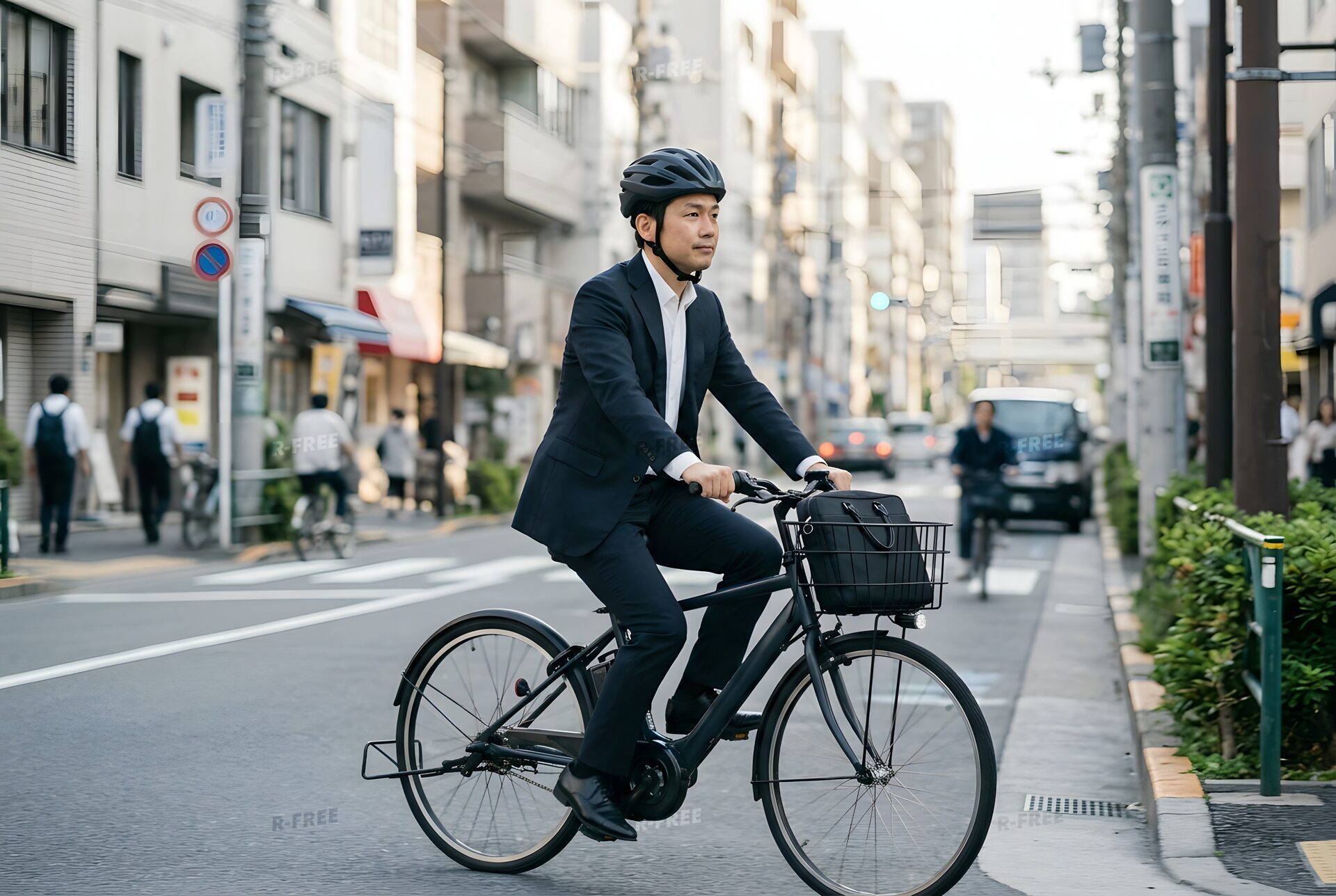 電動アシスト自転車で通勤する男性