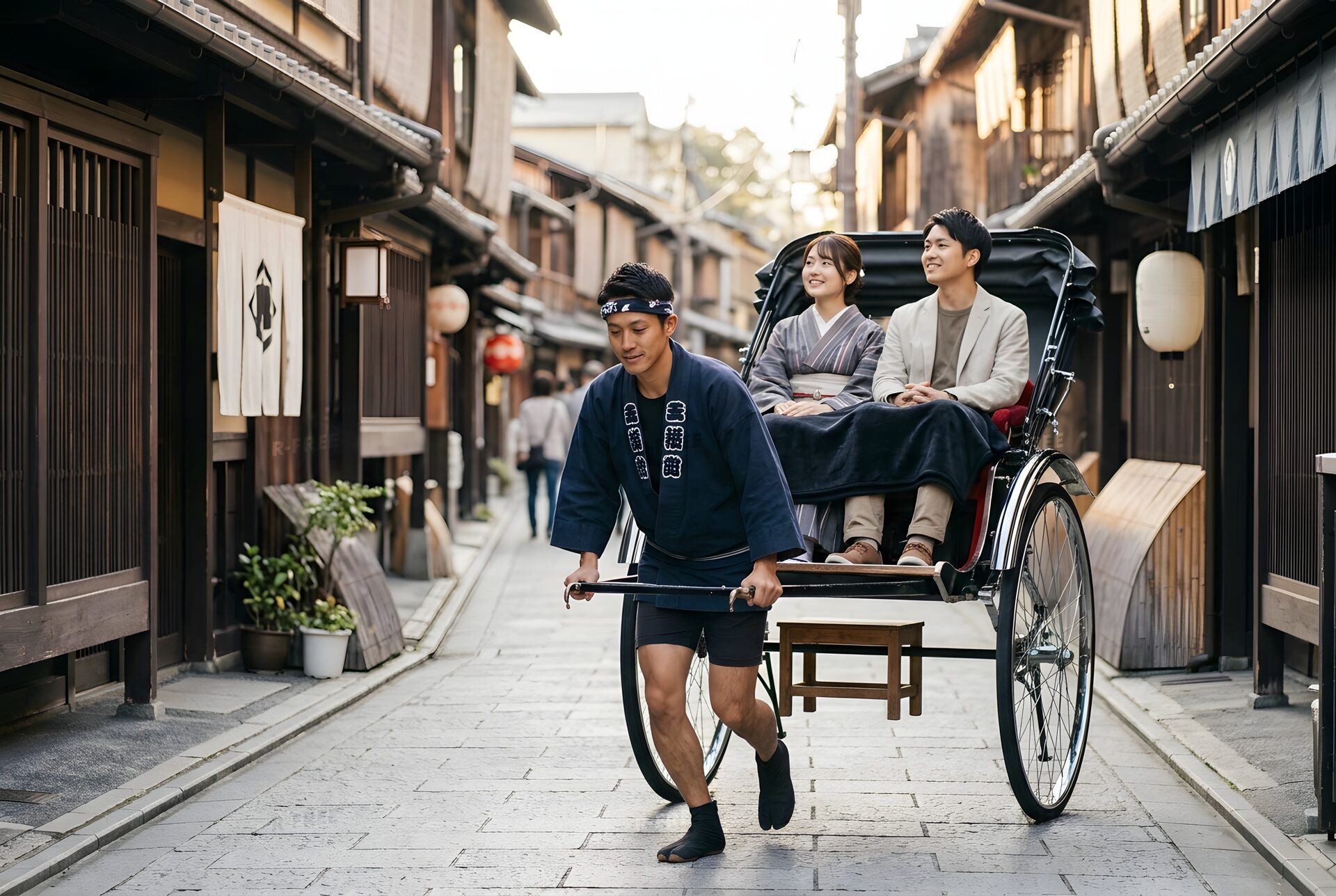 古い町並みを走る人力車