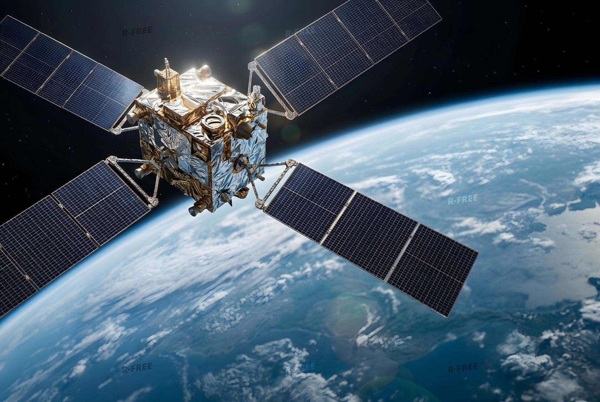 地球の上を周回する人工衛星
