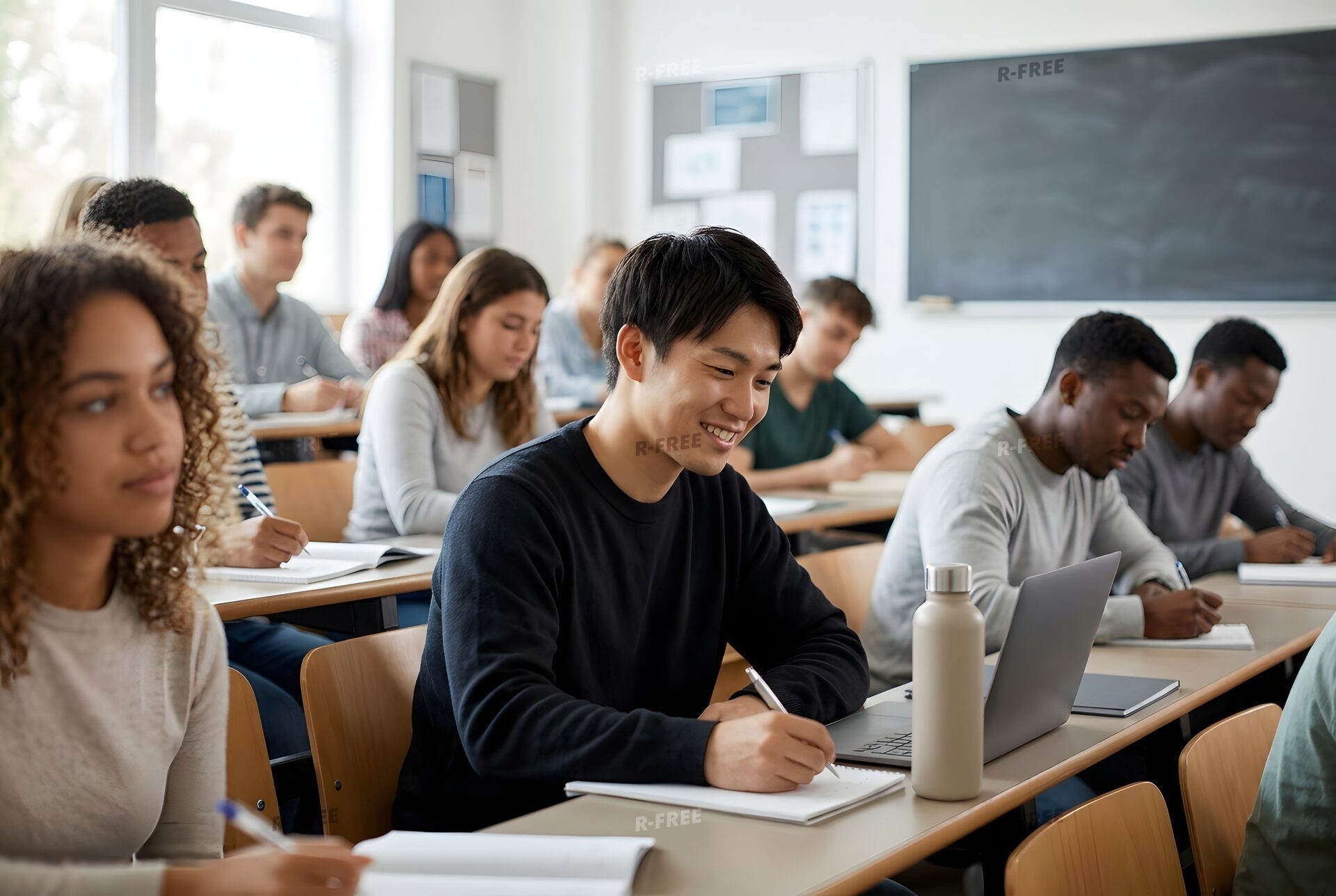 海外の大学の教室でノートを取る日本人学生