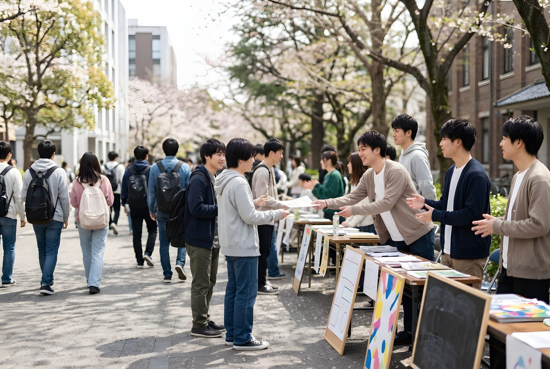 新歓でサークルの勧誘をする学生たち