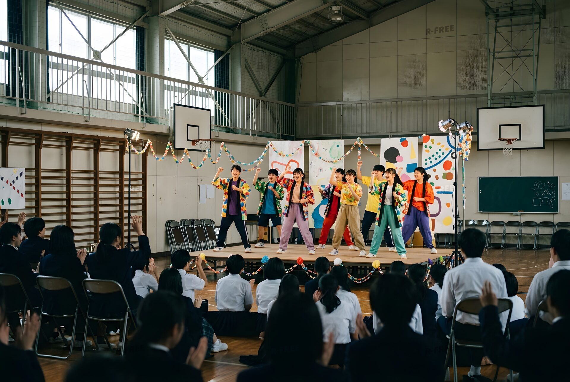 ステージで踊る文化祭の生徒たち