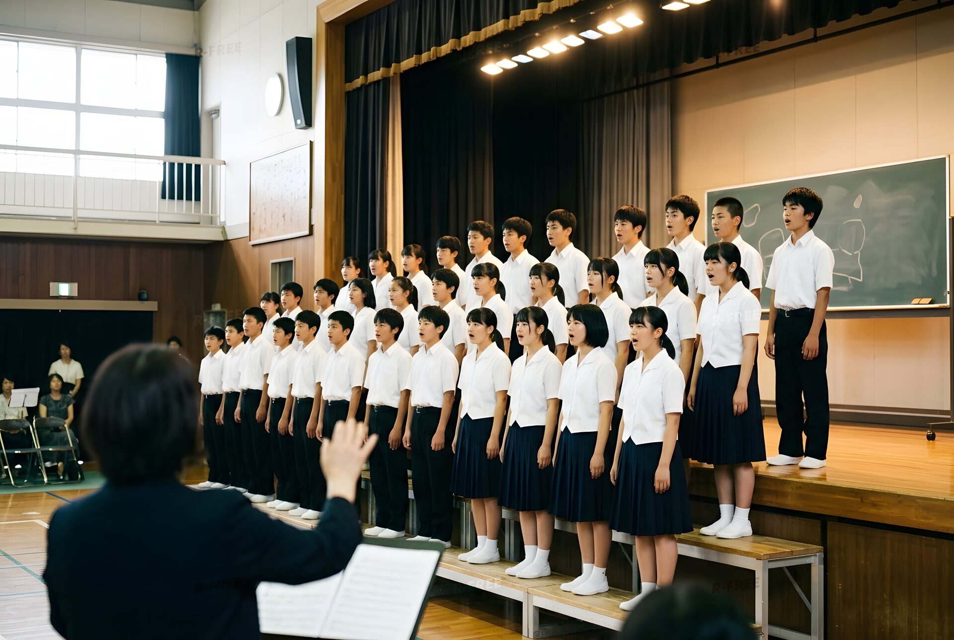 ステージで合唱する中学生たち