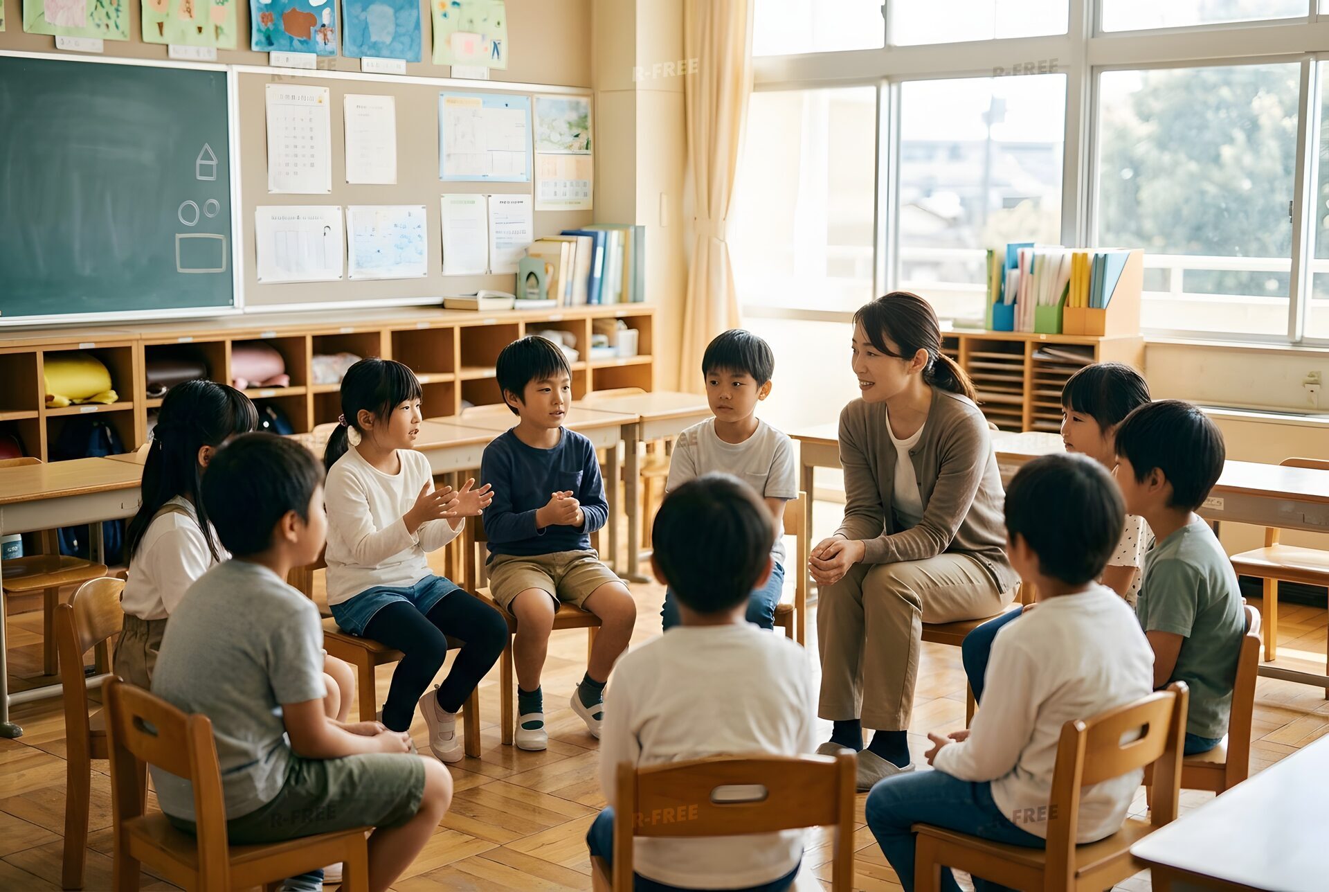 輪になって話し合う道徳の授業