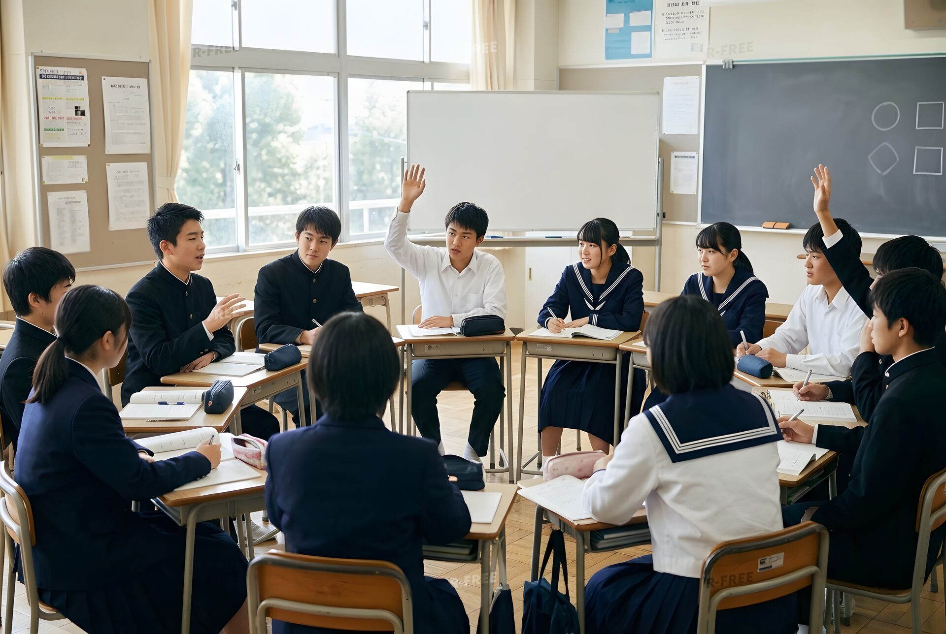 輪になって議論する公民の授業