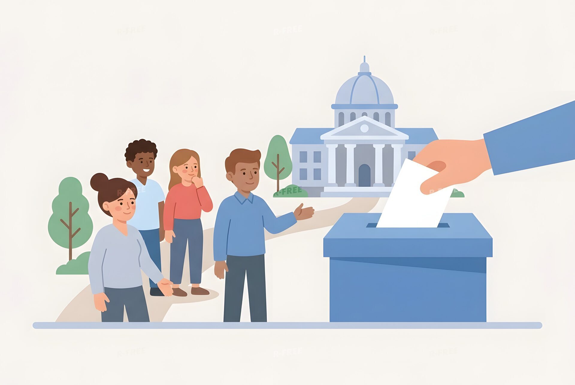 投票箱と国会議事堂のイラスト
