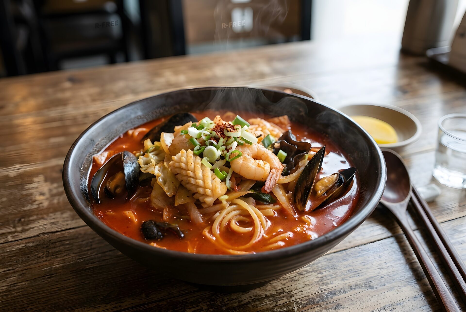 魚介のちゃんぽん風辛いスープ麺