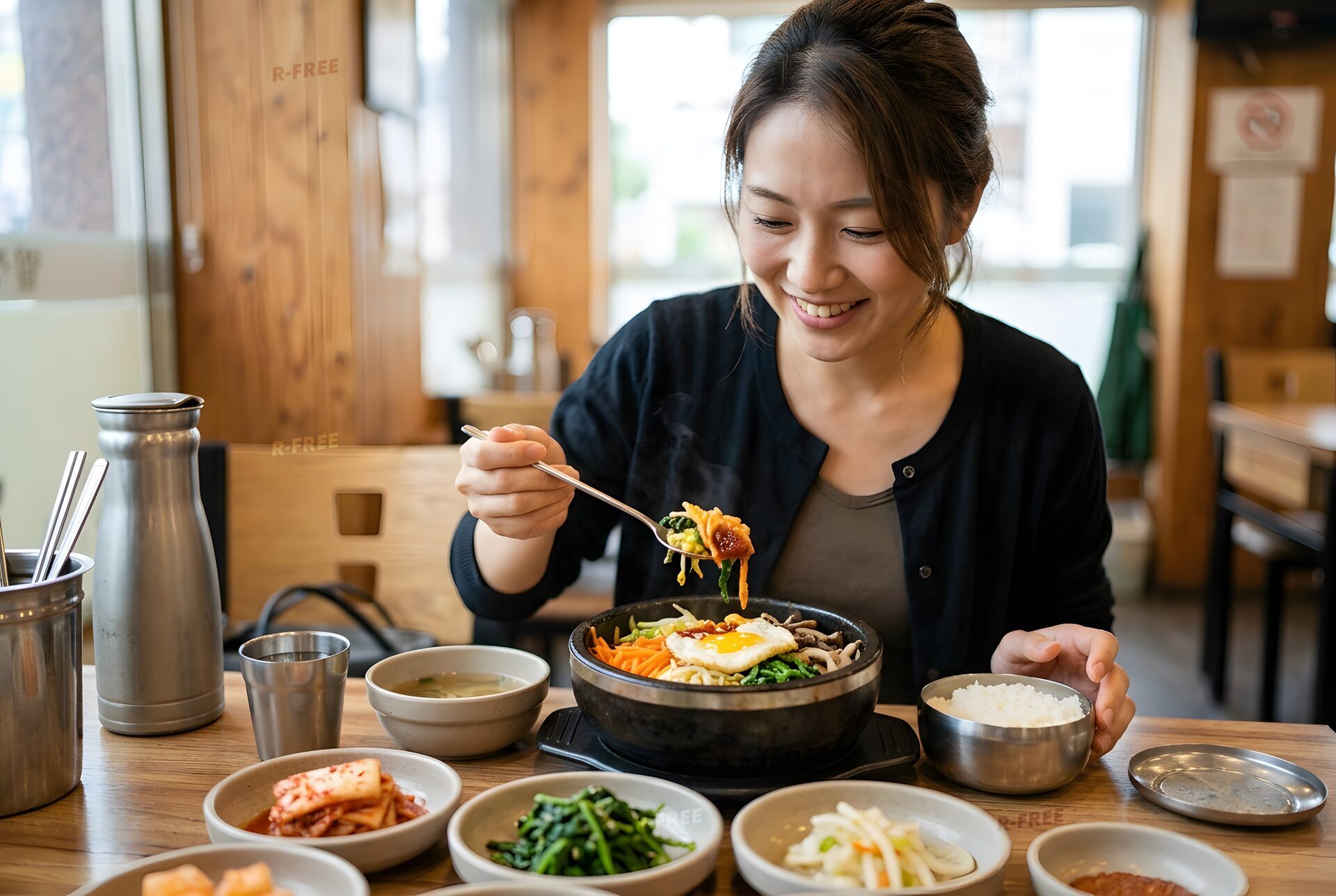 ビビンバを食べる女性