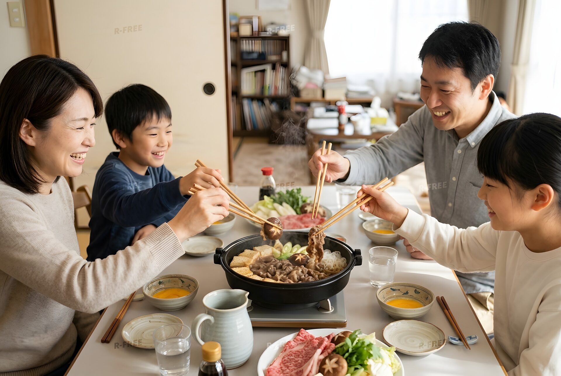 すき焼きを囲む家族